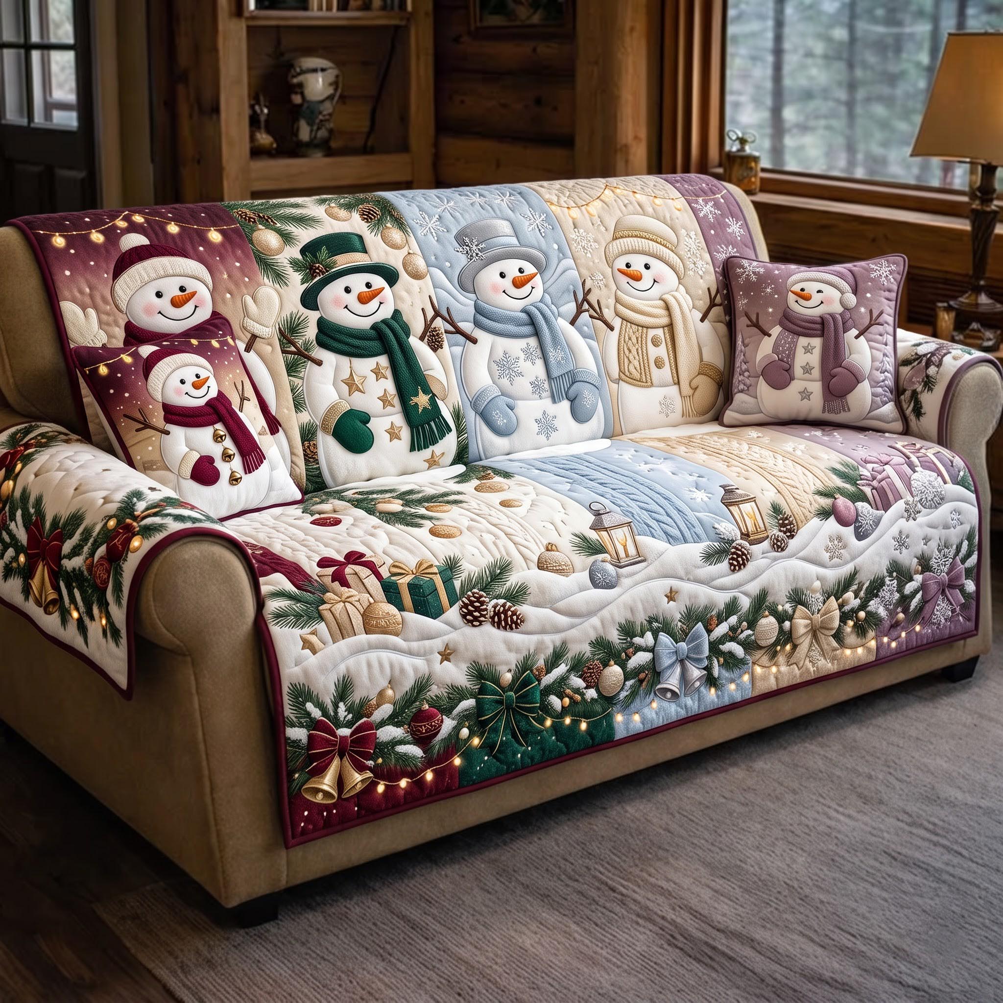Snowman Village Quilted Sofa Cover Snowman Cheer Couch Cover Home Gifts For Him