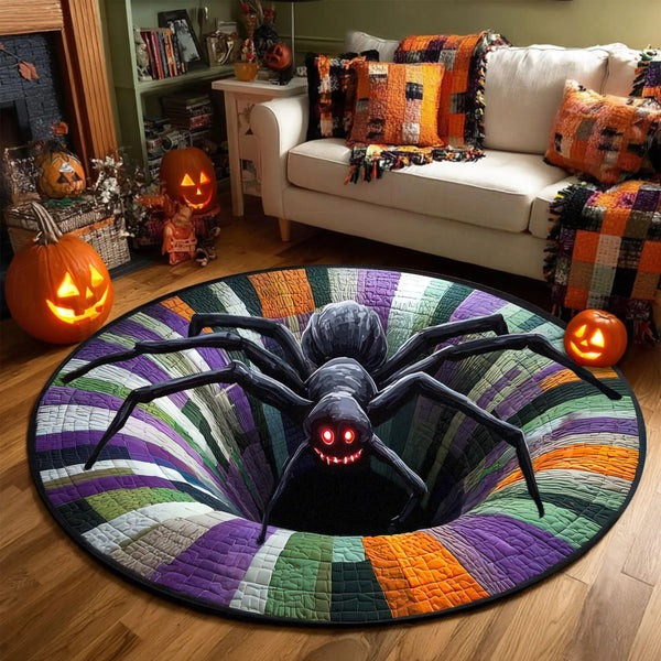 Spider Faux Halloween Quilted Round Mat Swirl Abyss Hollow Rug Halloween Indoor Decorations
