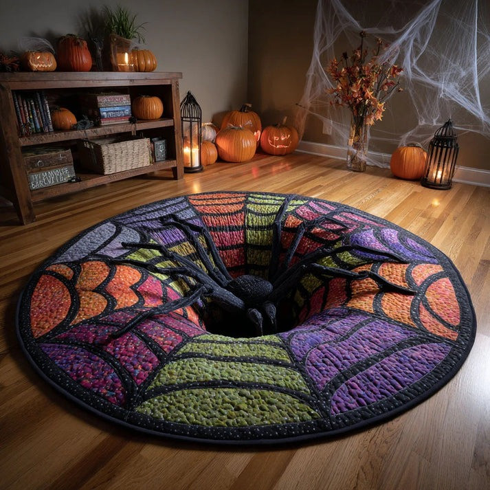 Spider Witch Web Abyss Hollow Whirl Halloween Quilted Round Mat Circle Rug Decorations