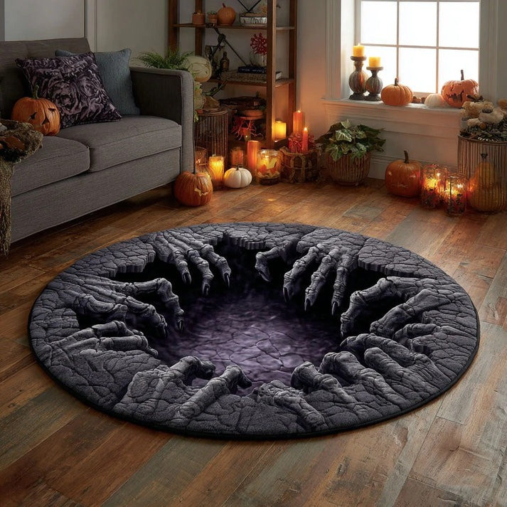 Spooky Dark Abyss Halloween Quilted Round Mat Circle Rug Carpet Decorations Unique Gifts