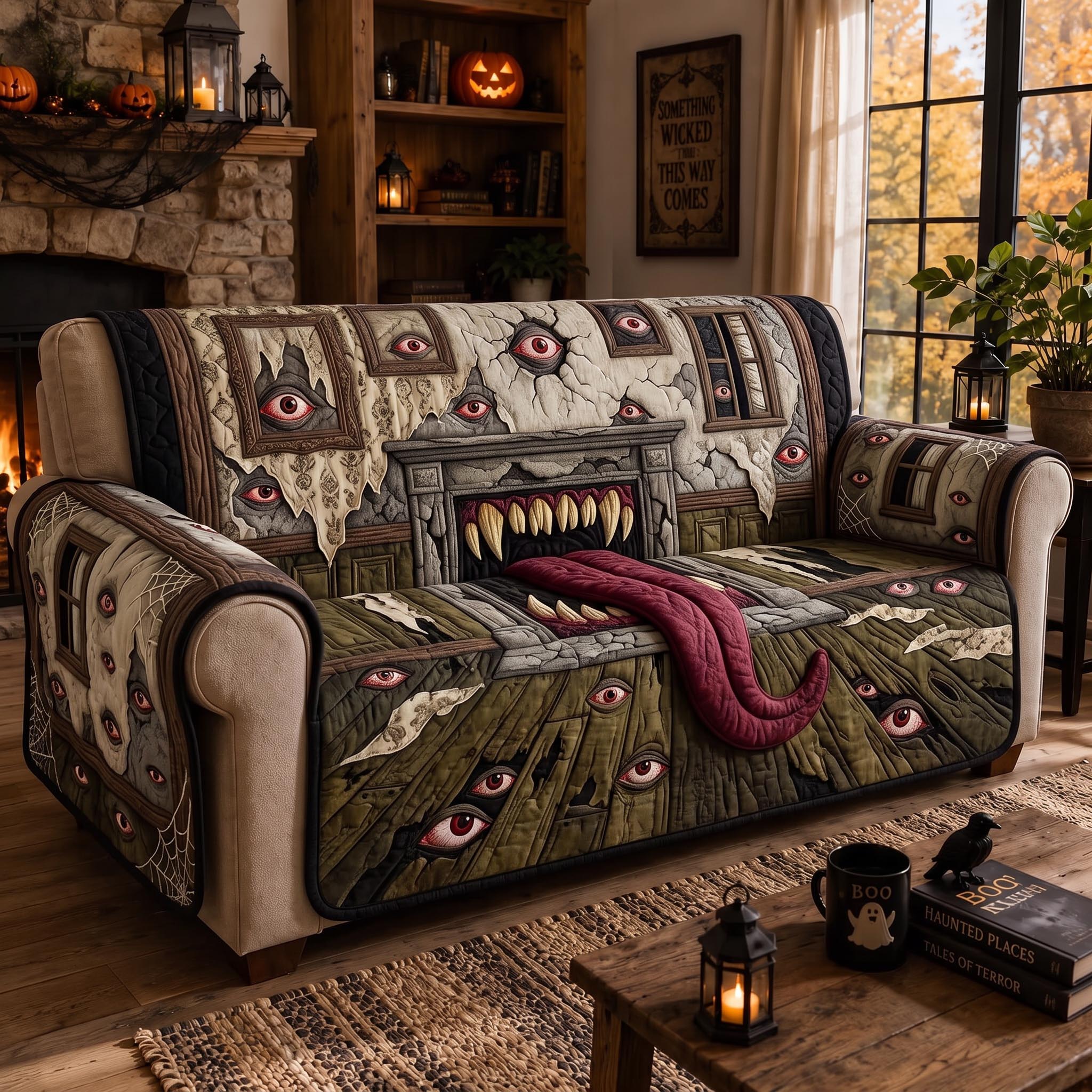 Spooky Dreams Quilted Sofa Cover Spooky Season Couch Cover Gift For Cozy Spaces