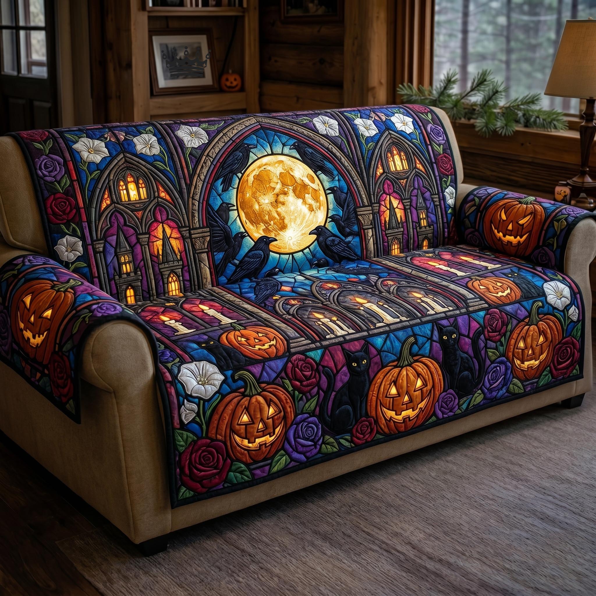 Spooky Nights Quilted Sofa Cover Rustic Spooky Couch Cover Unique Housewarming Gift Ideas