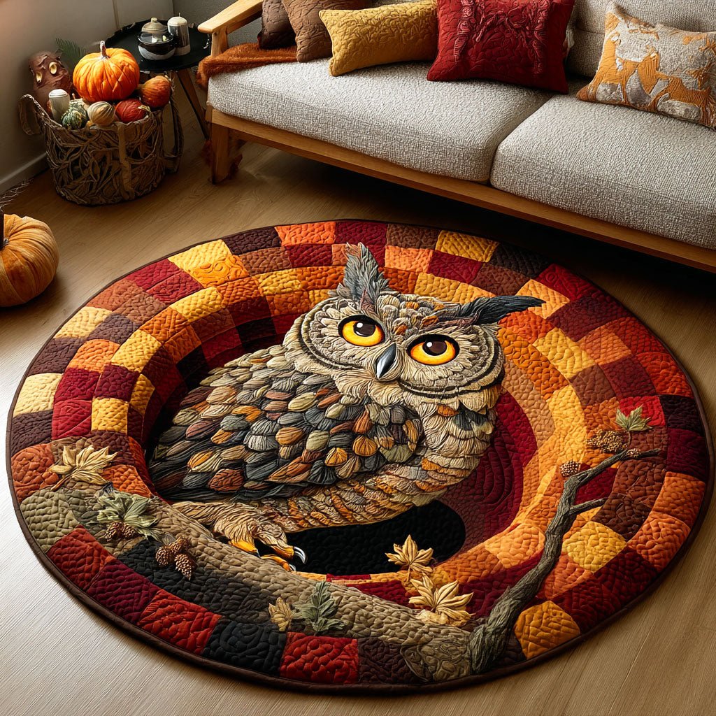 Spooky Owl Halloween Quilted Round Mat Autumn Owl Patchwork Round Rug Spooky Gifts For Friends