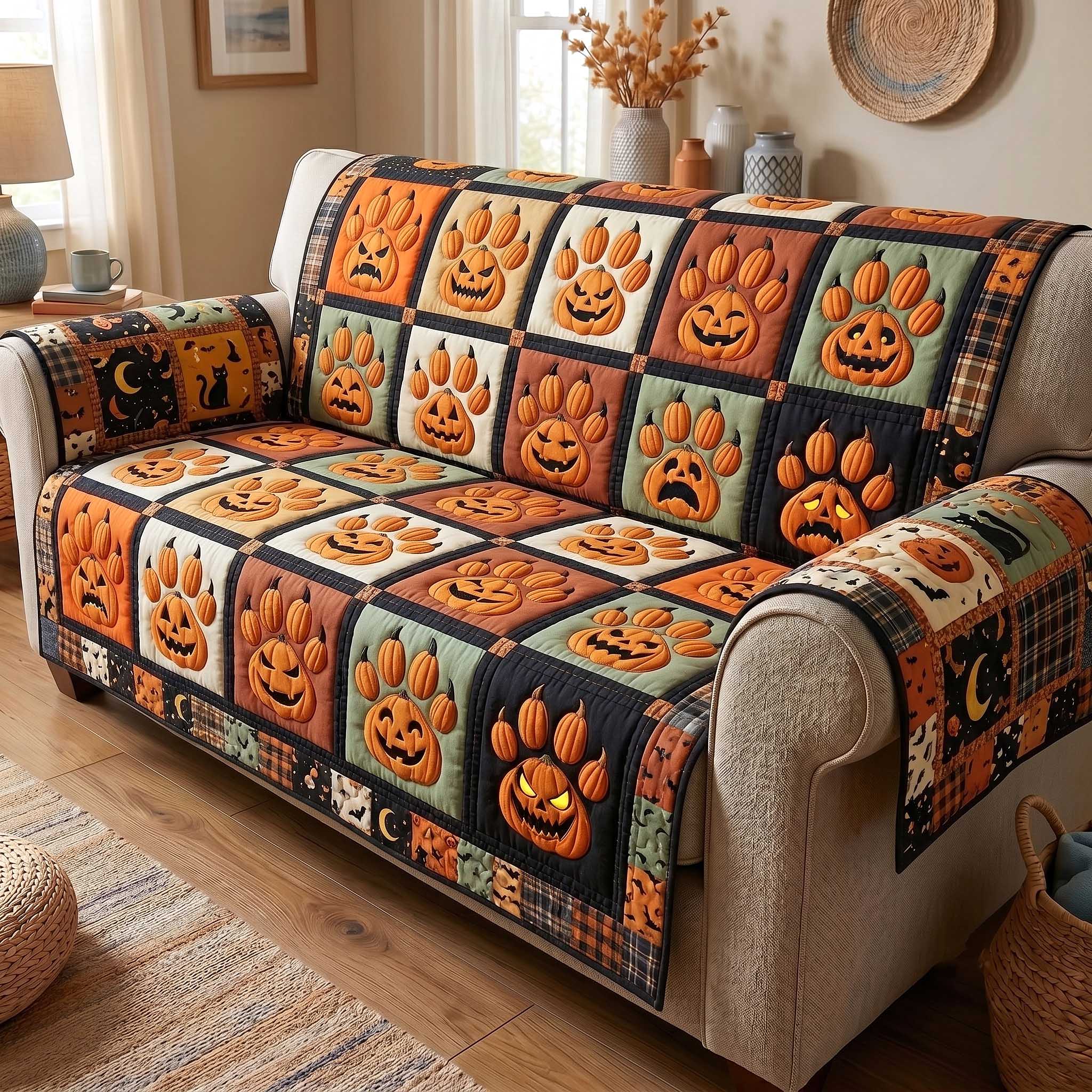 Spooky Pawprints Quilted Sofa Cover Creepy Paws Couch Cover Cozy Home Decor Gifts