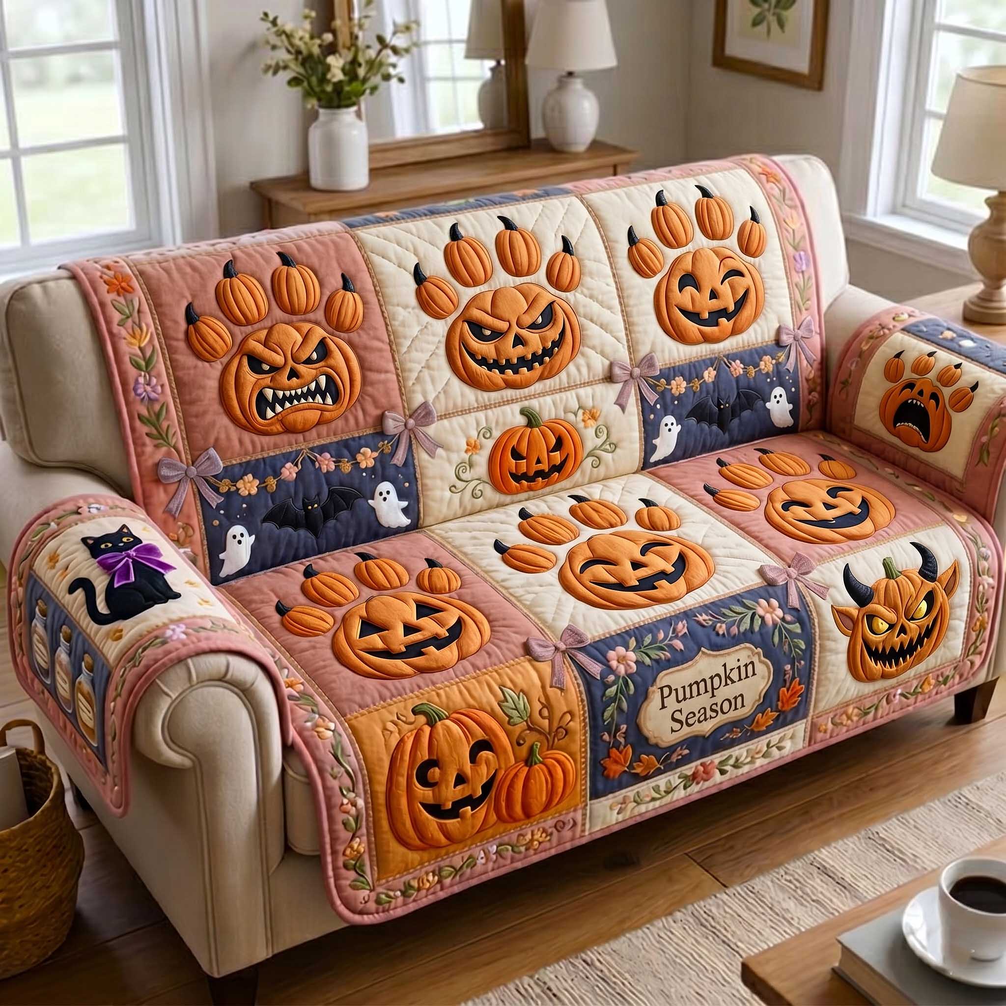 Spooky Pawprints Quilted Sofa Cover Dark Spooky Couch Cover Gifts For House Lovers