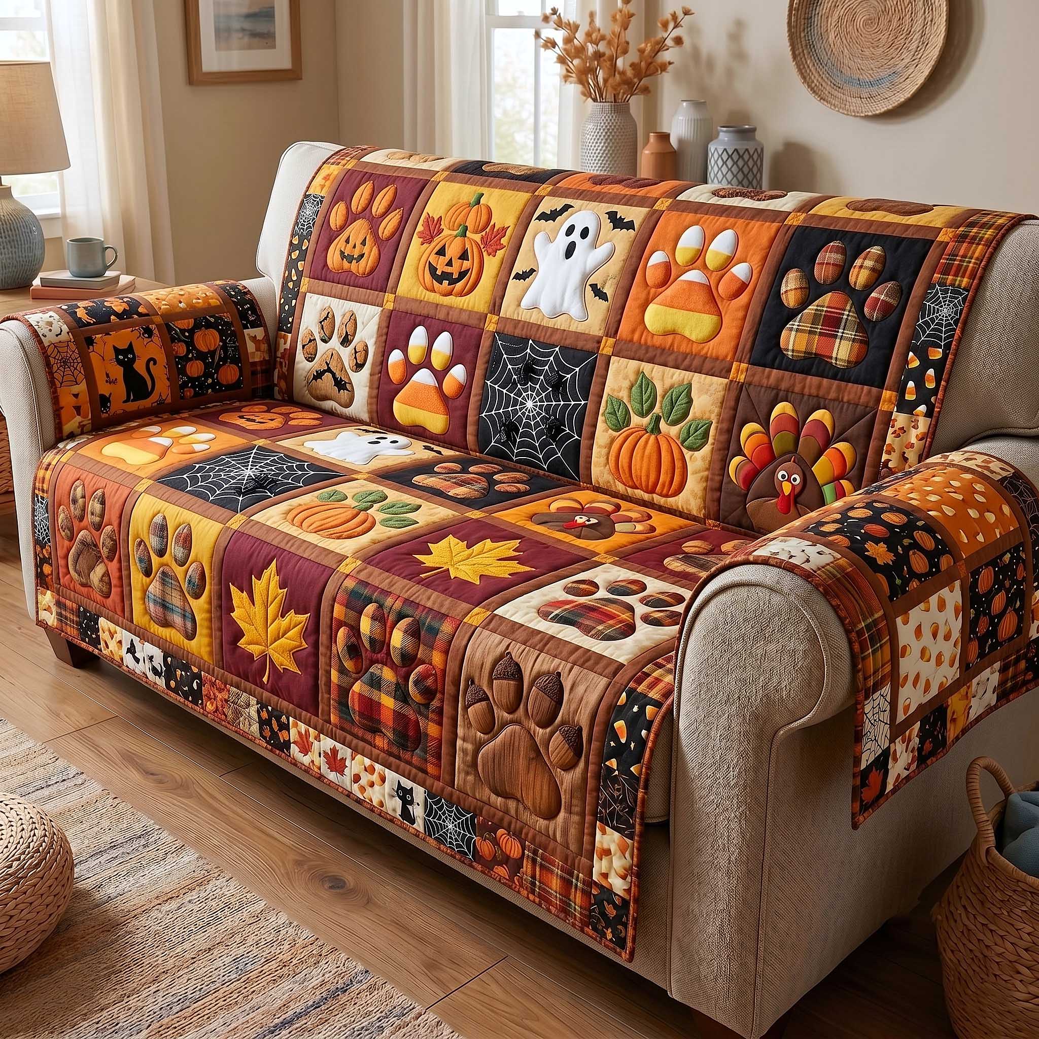 Spooky Pawprints Quilted Sofa Cover Mystic Spooky Couch Cover Gift For Home Lover