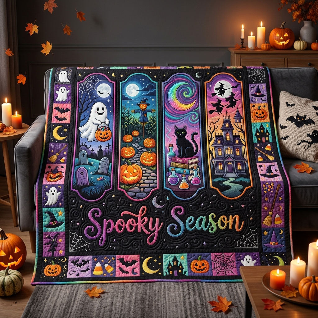 Spooky Season Quilted Blanket Spooky Season Ghosts Merch Cute Holiday Gift