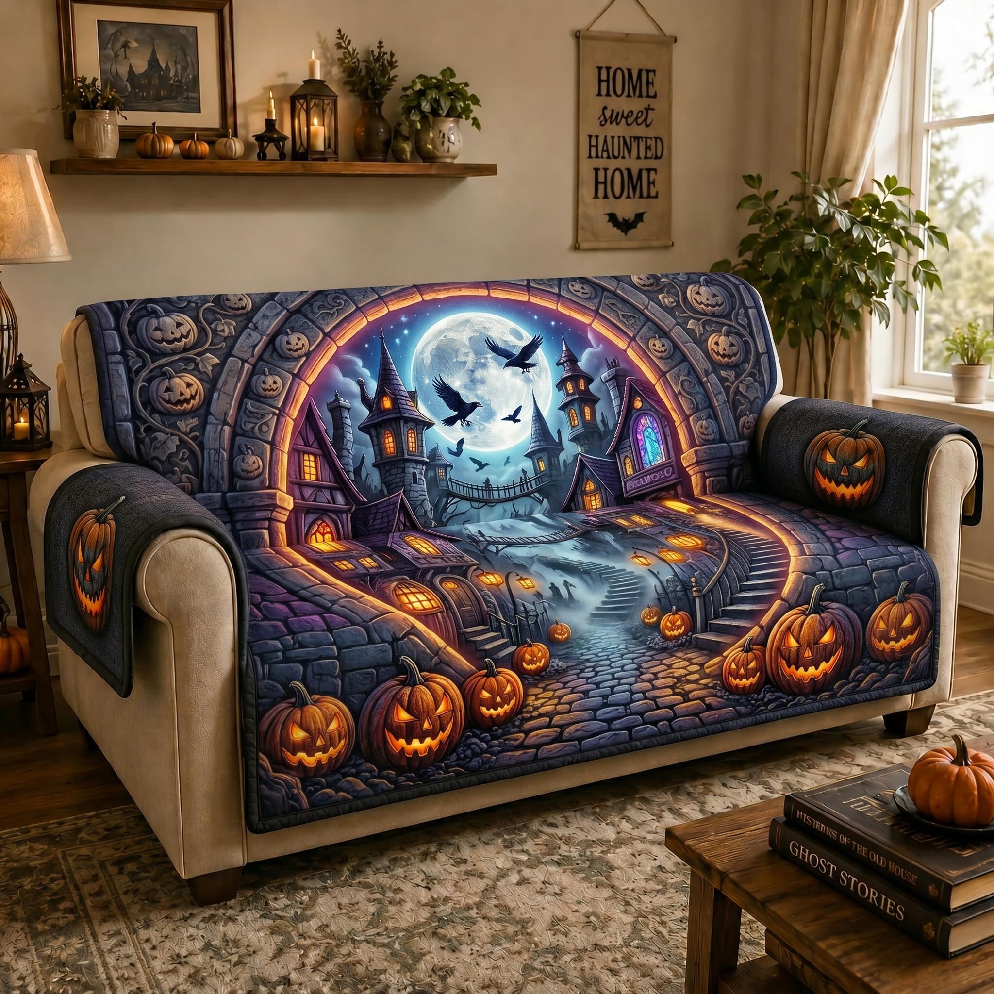 Spooky Season Quilted Sofa Cover Cozy Spooky Couch Cover New Home Gift Ideas