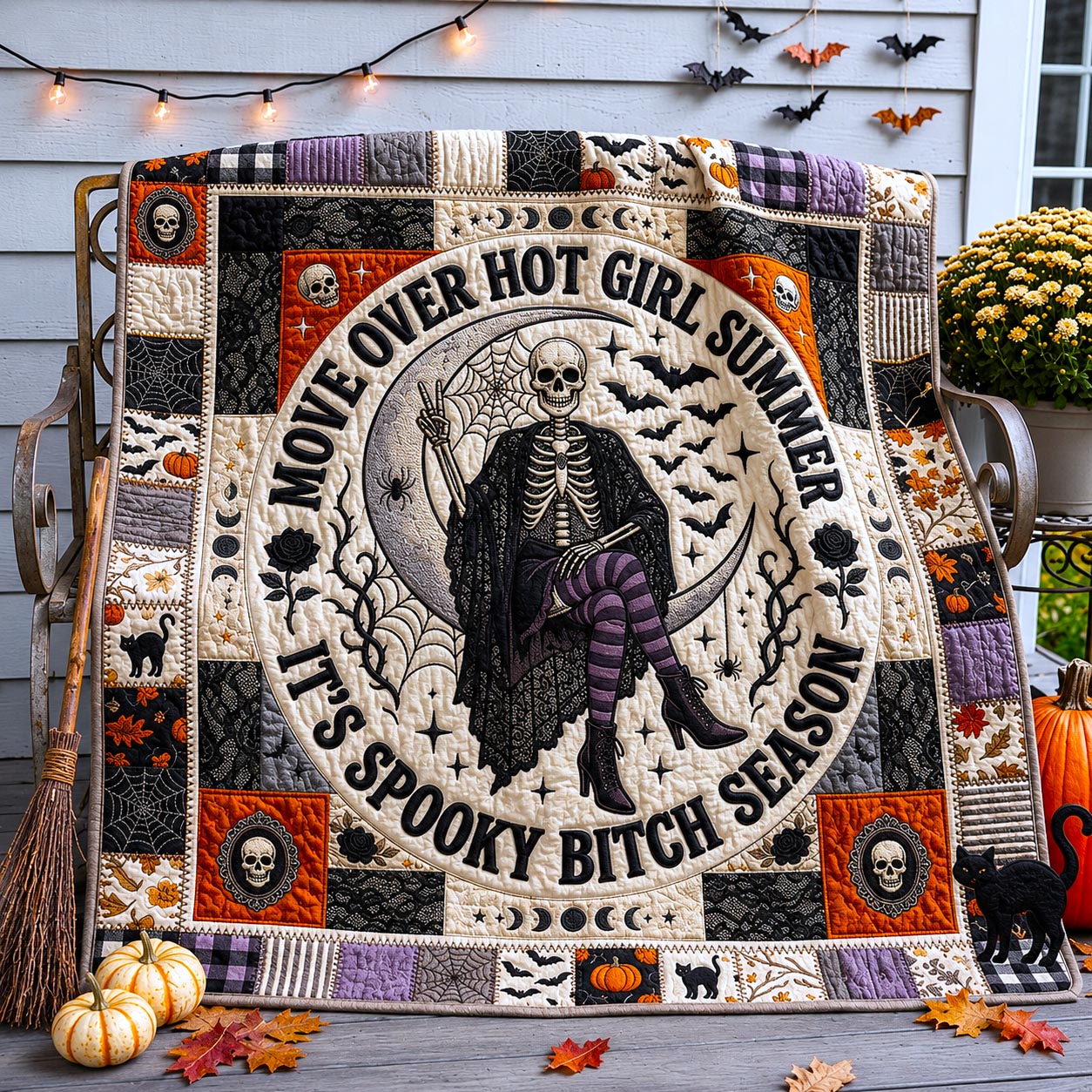 Spooky Summer Quilted Blanket Move Over Hot Girl Summer Merch Gift For Home Decor