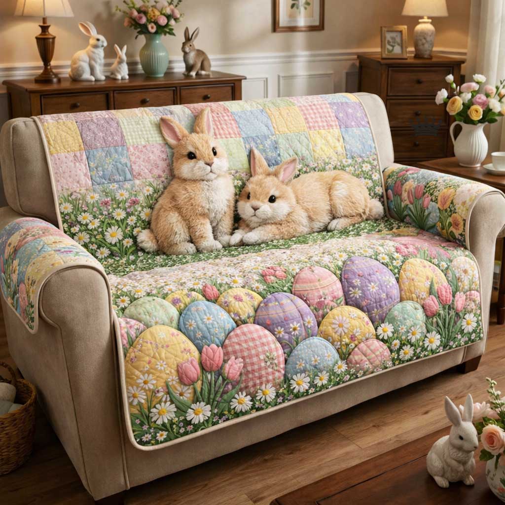 Spring Patch Quilted Sofa Cover Floral Spring Couch Cover Home Lover Gift