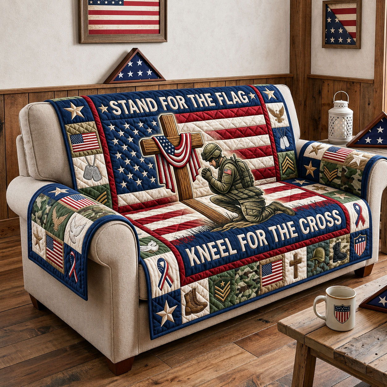 Stand For The Flag Quilted Sofa Cover Flag Pride Couch Cover Room Decor Gift Ideas