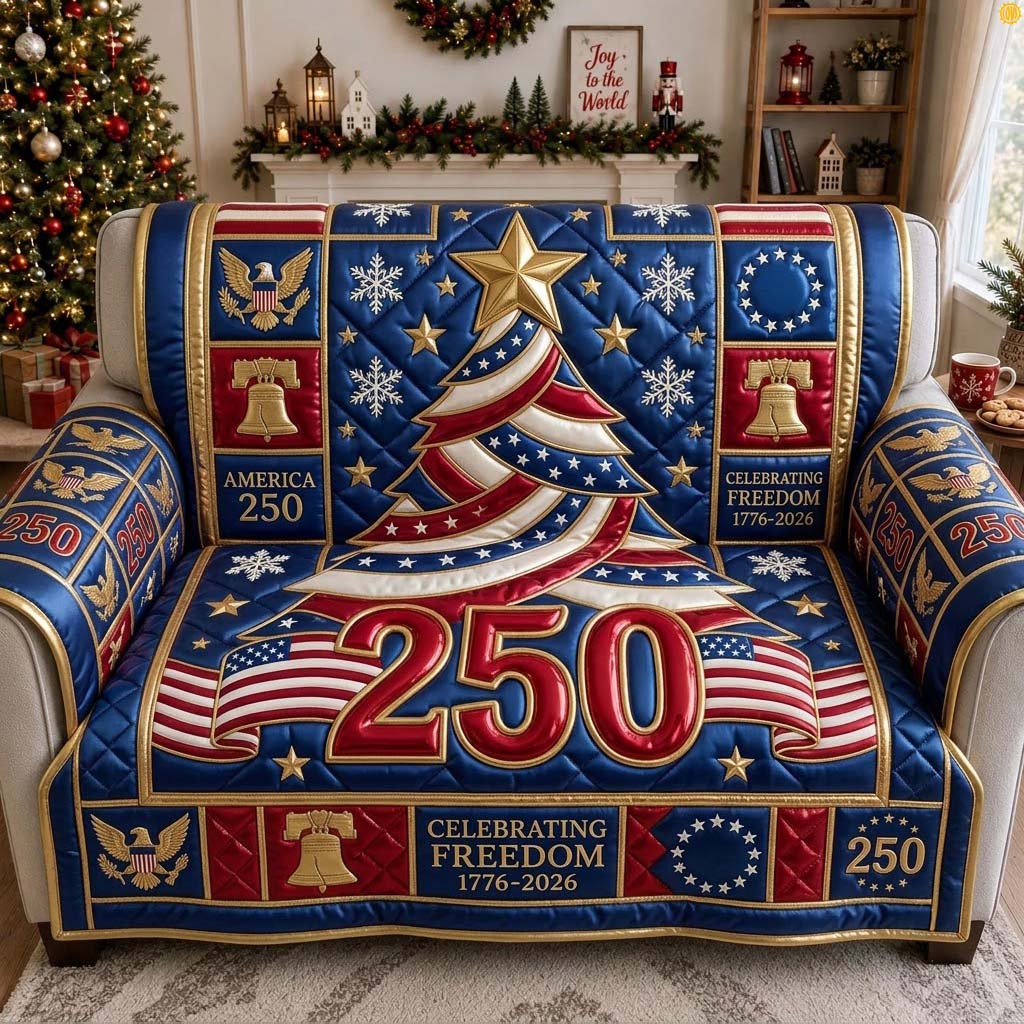Stars And Stripes Christmas Quilted Sofa Cover Holiday Spirit Couch Cover Gifts House Lovers