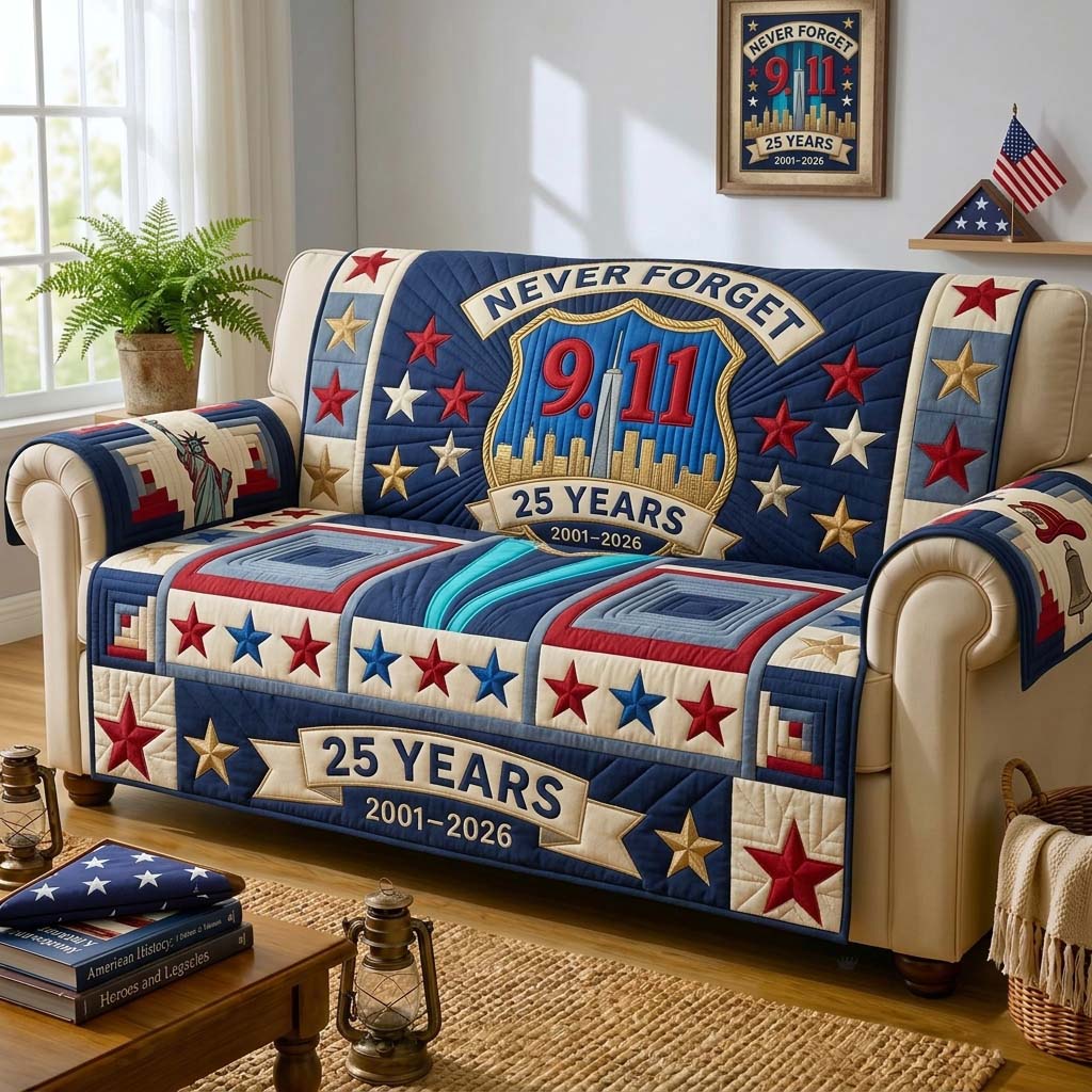 Stars of Remembrance Qulited Sofa Cover Remembrance Honor Couch Cover Trendy Room Decor