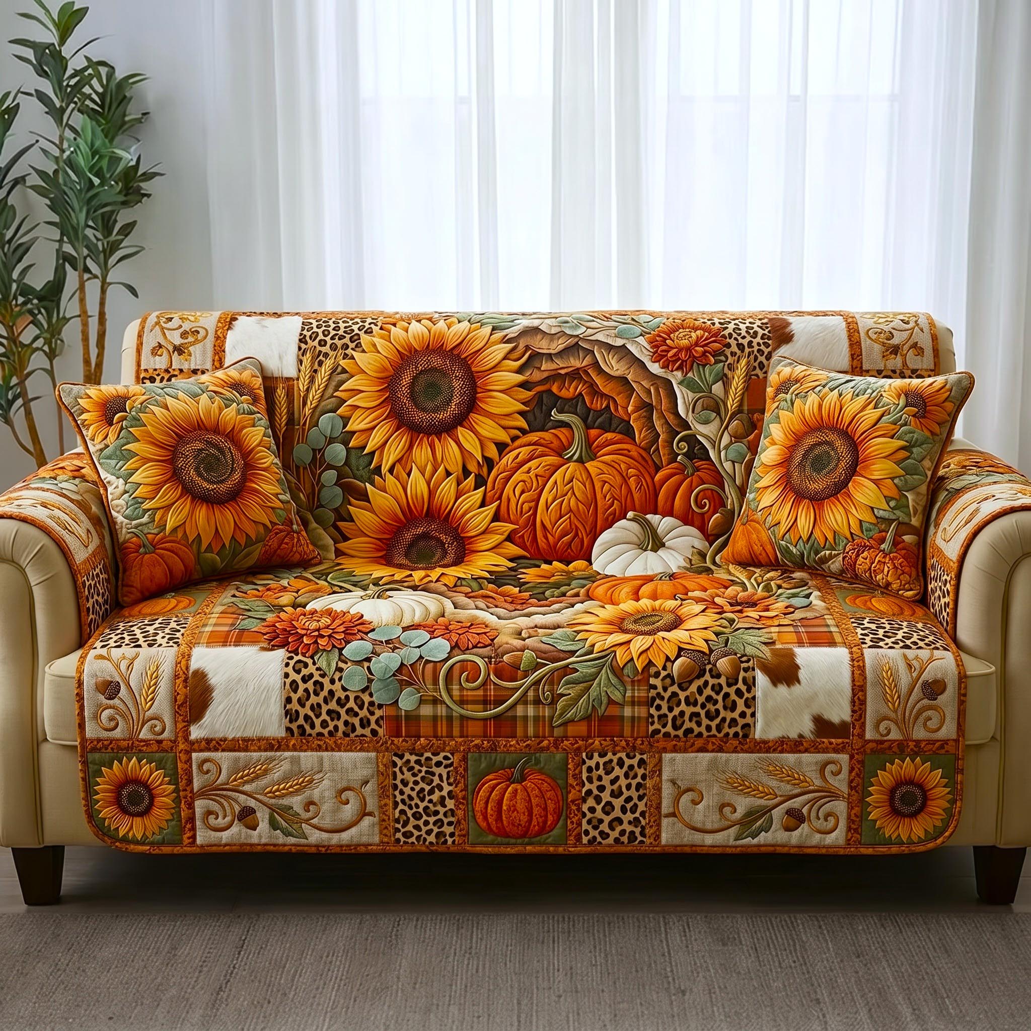 Sunflower Dreams Quilted Sofa Cover Cozy Sunflower Couch Cover Gift For New Home