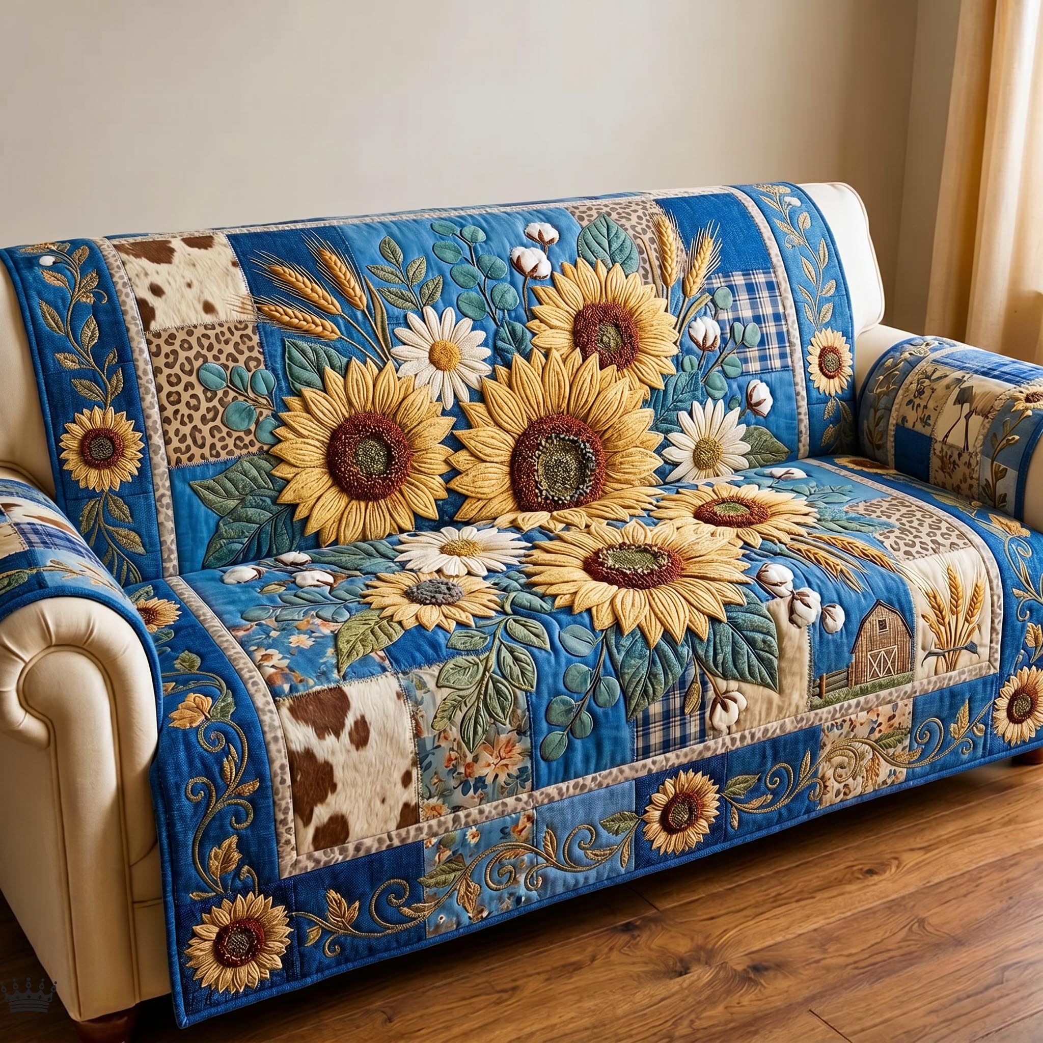 Sunflower Safari Quilted Sofa Cover Garden Bloom Couch Cover Top Home Decor Gifts