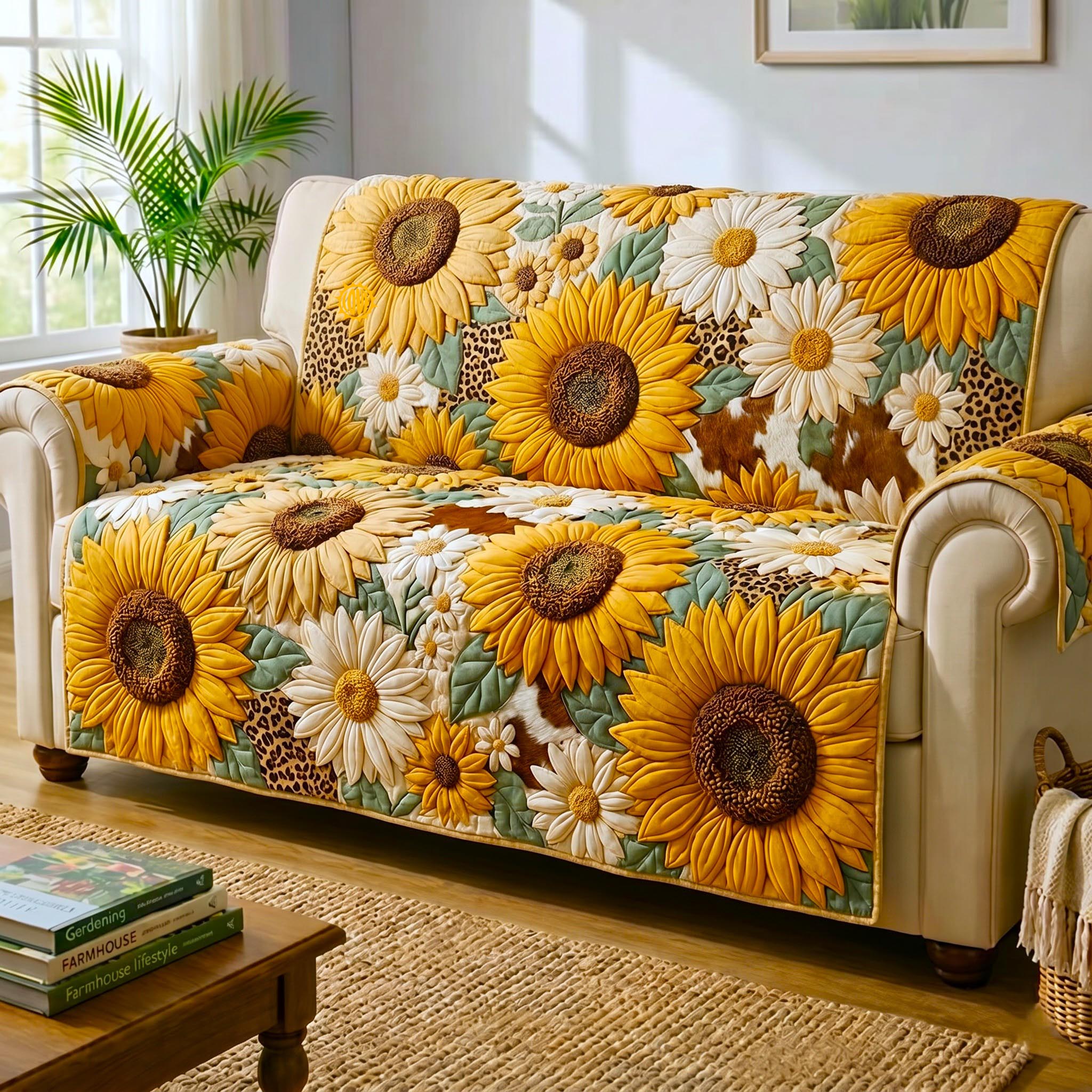 Sunflower Safari Quilted Sofa Cover Spring Bloom Couch Cover Present For House Lovers