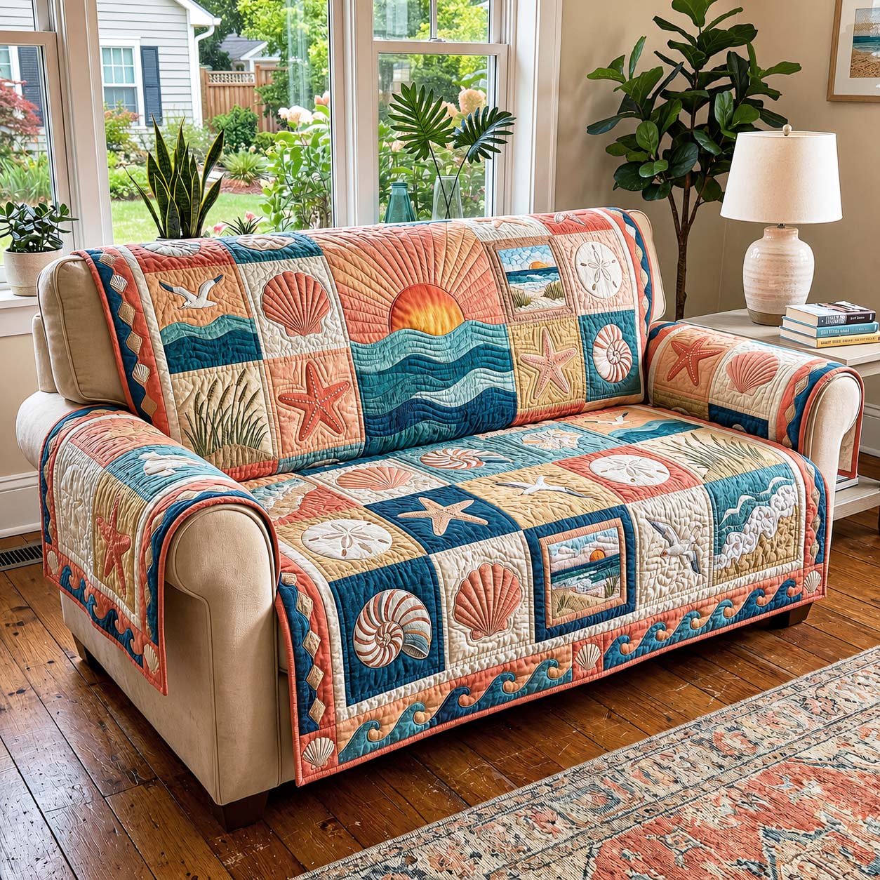 Sunset Shores Quilted Sofa Cover Cozy Sunset Couch Cover Home Gift For Him