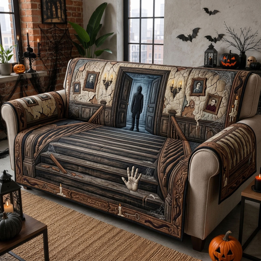 The Haunted Staircase Quilted Sofa Cover Witchy Halloween Couch Cover Best Decor Gift