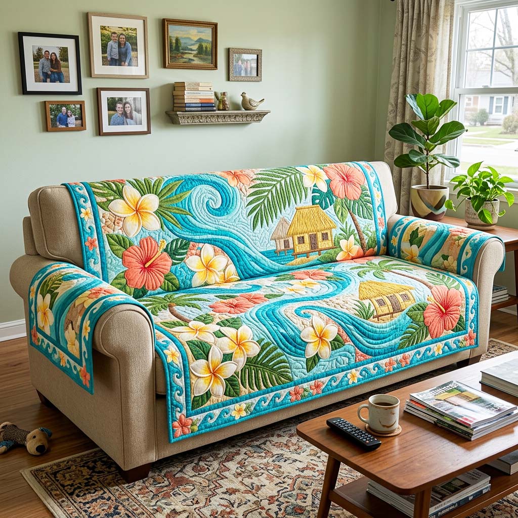 Tropical Breeze Quilted Sofa Cover Tropical Breeze Couch Cover Cozy Gift