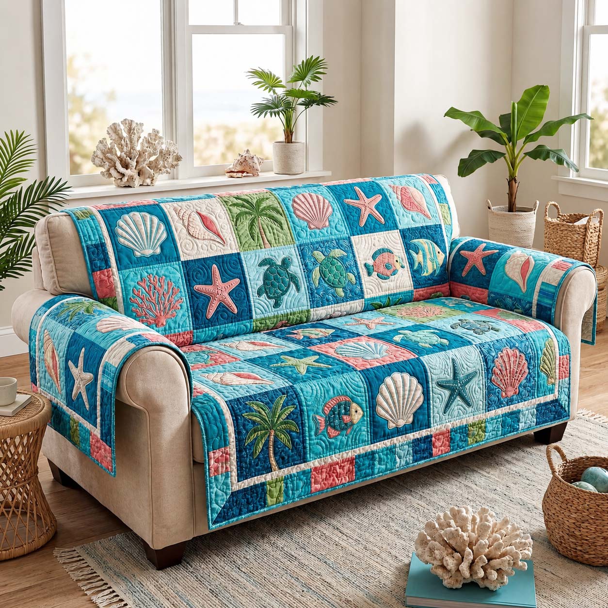 Tropical Reef Quilted Sofa Cover Tropical Bloom Couch Cover Home Gifts For Her
