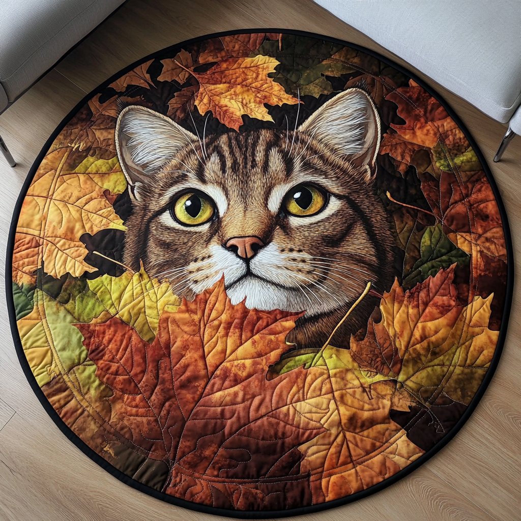 Twilight Slumber Quilted Round Mat Autumn Cat Leaves Merch Cool Halloween Gifts Husband