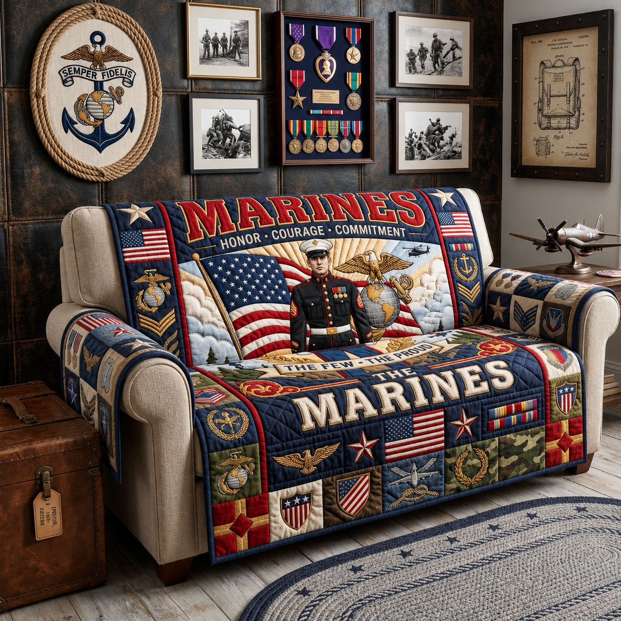 US Marines Quilted Sofa Cover Marine Brotherhood Couch Cover Presents For New Home