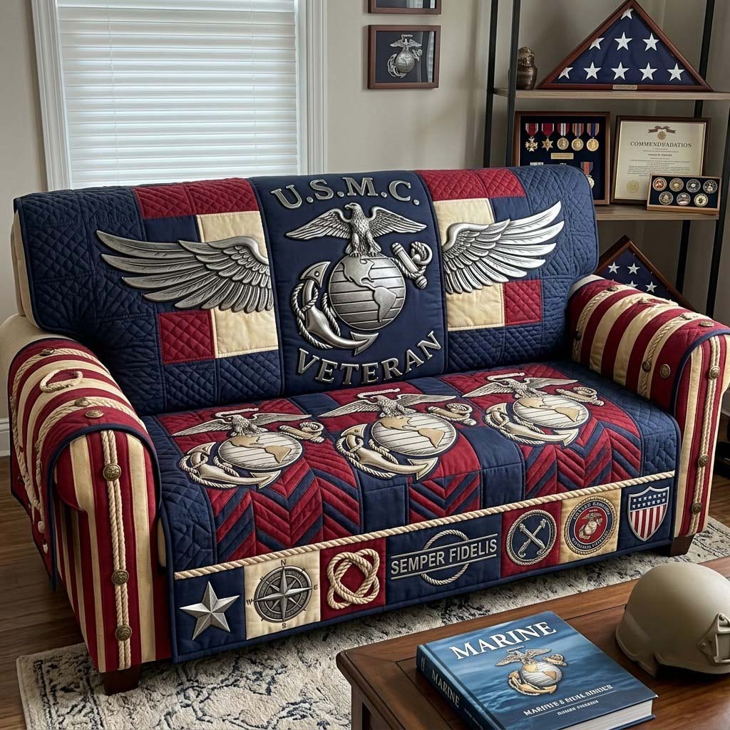 USMC Veteran Eagle Quilted Sofa Cover Marine Legacy Couch Cover Unique Home Decor Finds