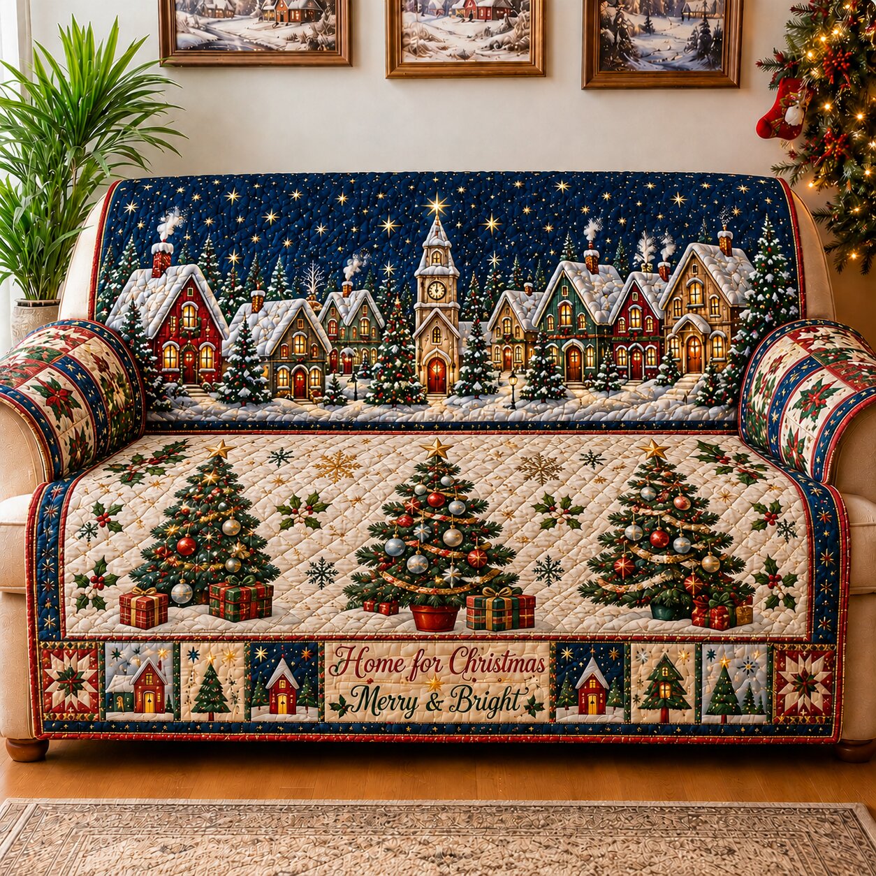 Village Glow Quilted Sofa Cover Cozy Village Couch Cover Room Decor Ideas