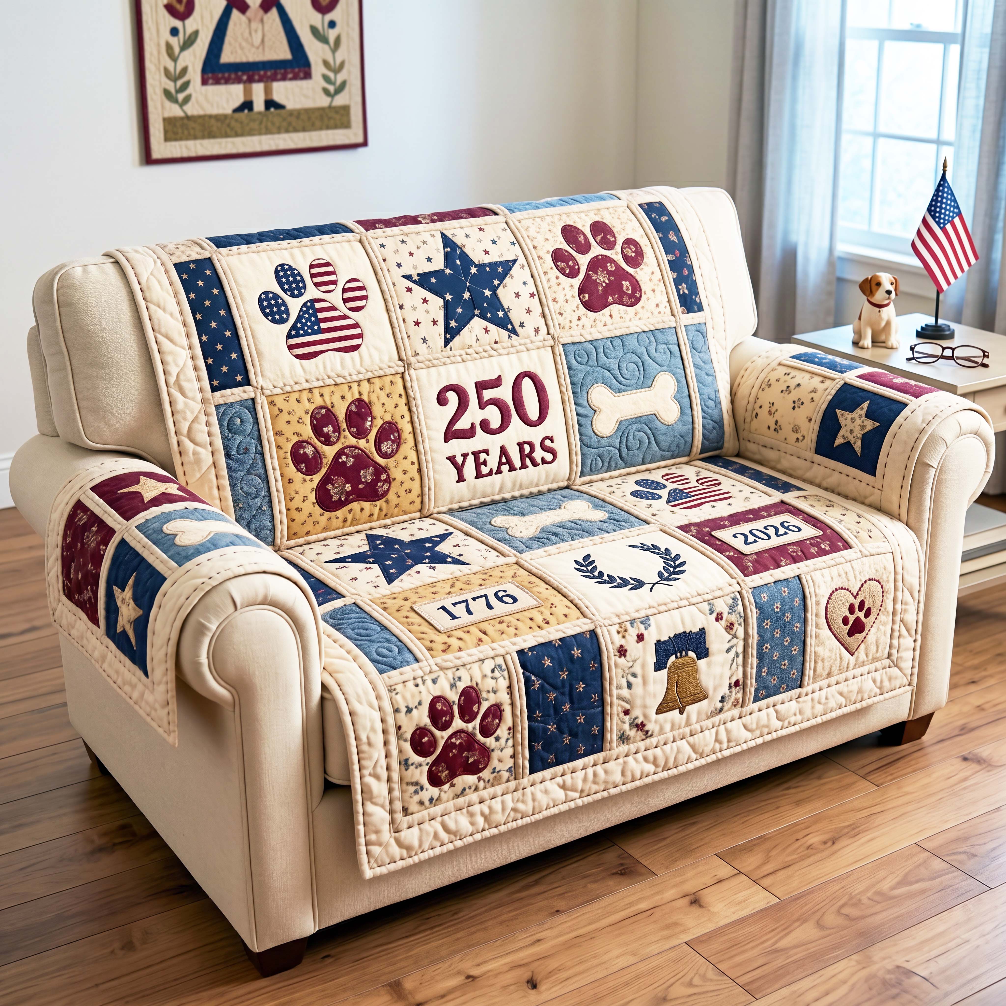 Vintage Paws Quilted Sofa Cover Vintage Style Couch Cover Home Gift