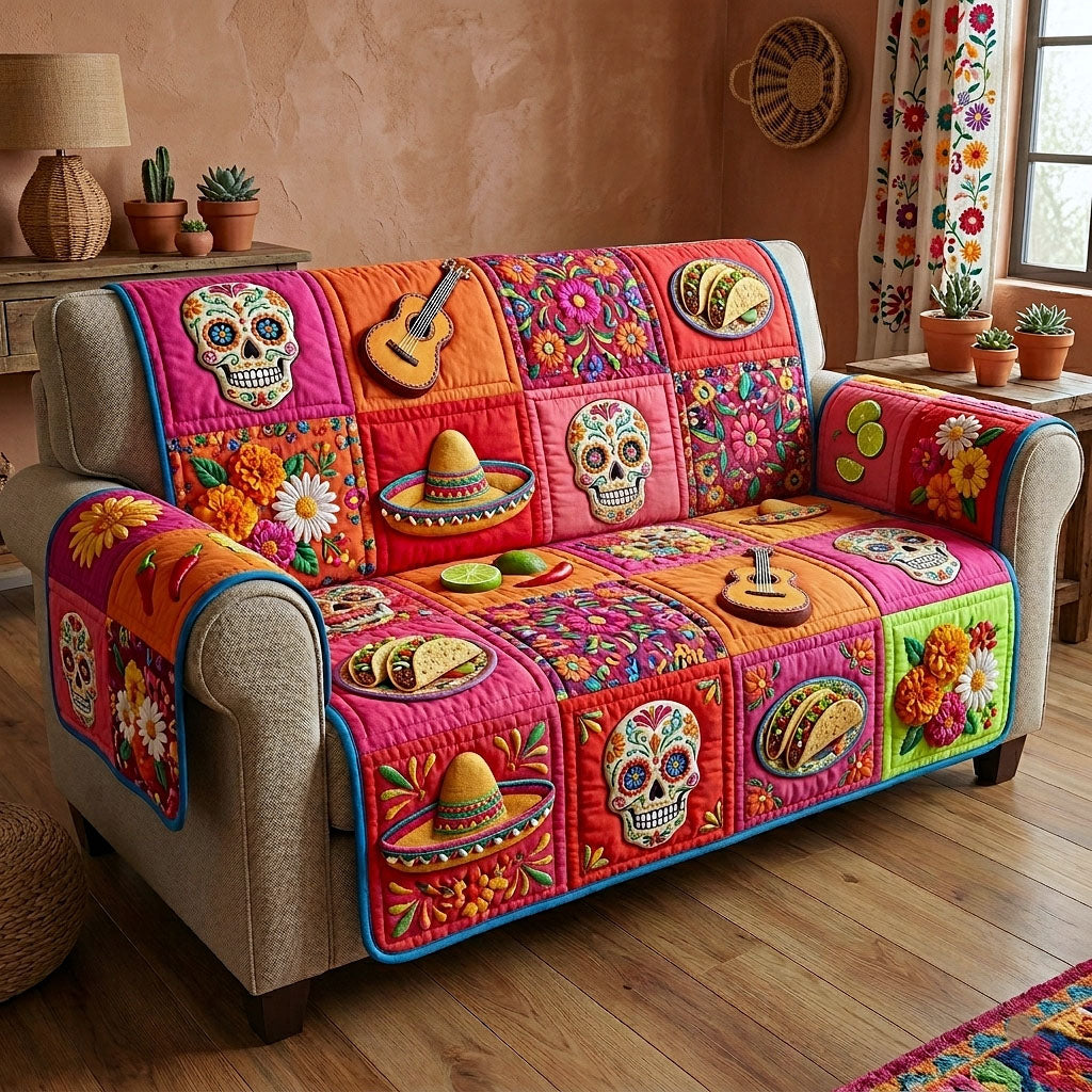 Viva Fiesta Quilted Sofa Cover Fiesta Celebration Couch Cover Unique Decor Gift