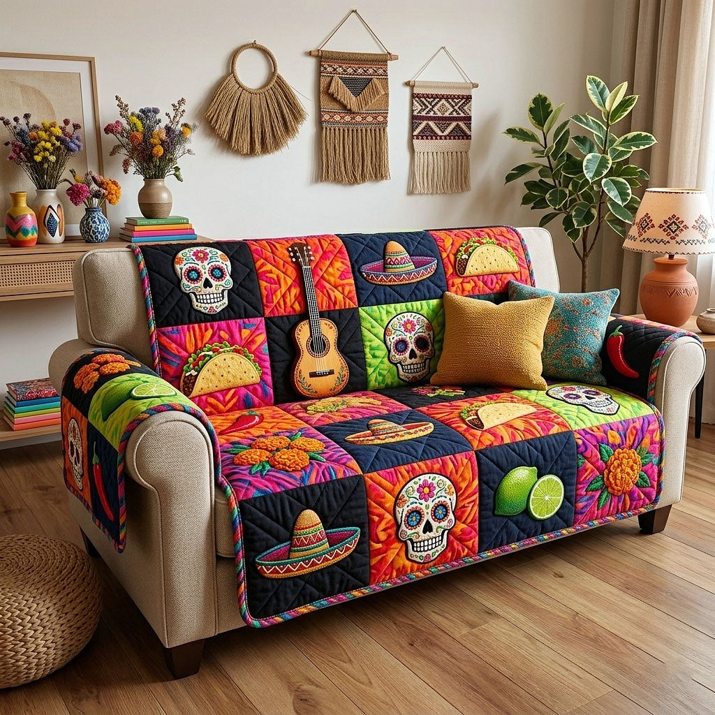 Viva Fiesta Quilted Sofa Cover Fiesta Party Couch Cover Cozy Home Decor