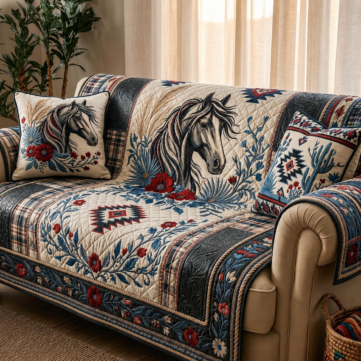 Western Soul Quilted Sofa Cover Cowboy Spirit Couch Cover Cozy Home Decor Gifts
