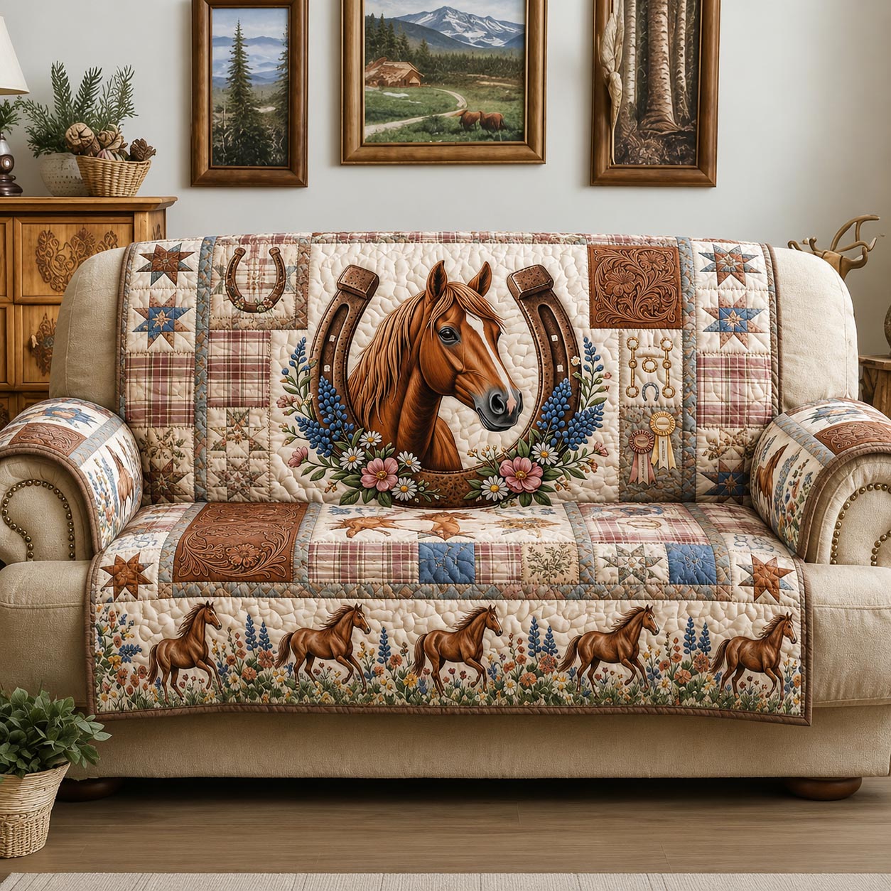 Western Soul Quilted Sofa Cover Frontier Style Couch Cover Gift For House Lover