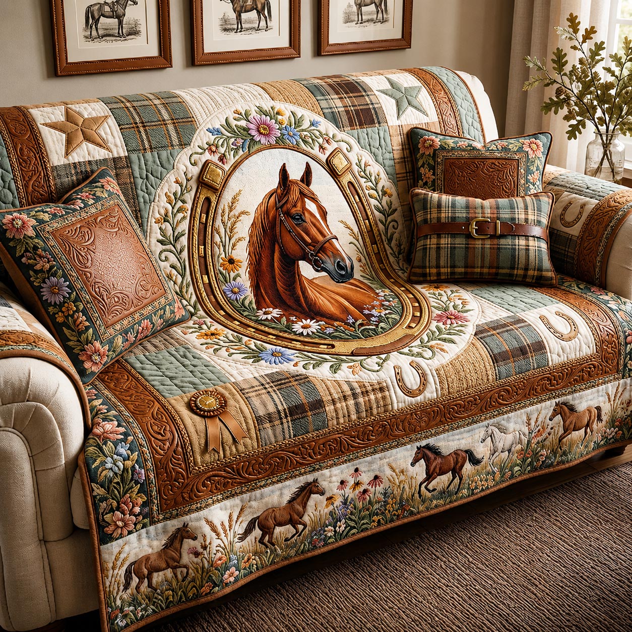 Western Soul Quilted Sofa Cover Western Spirit Couch Cover Unique Home Decor Gifts