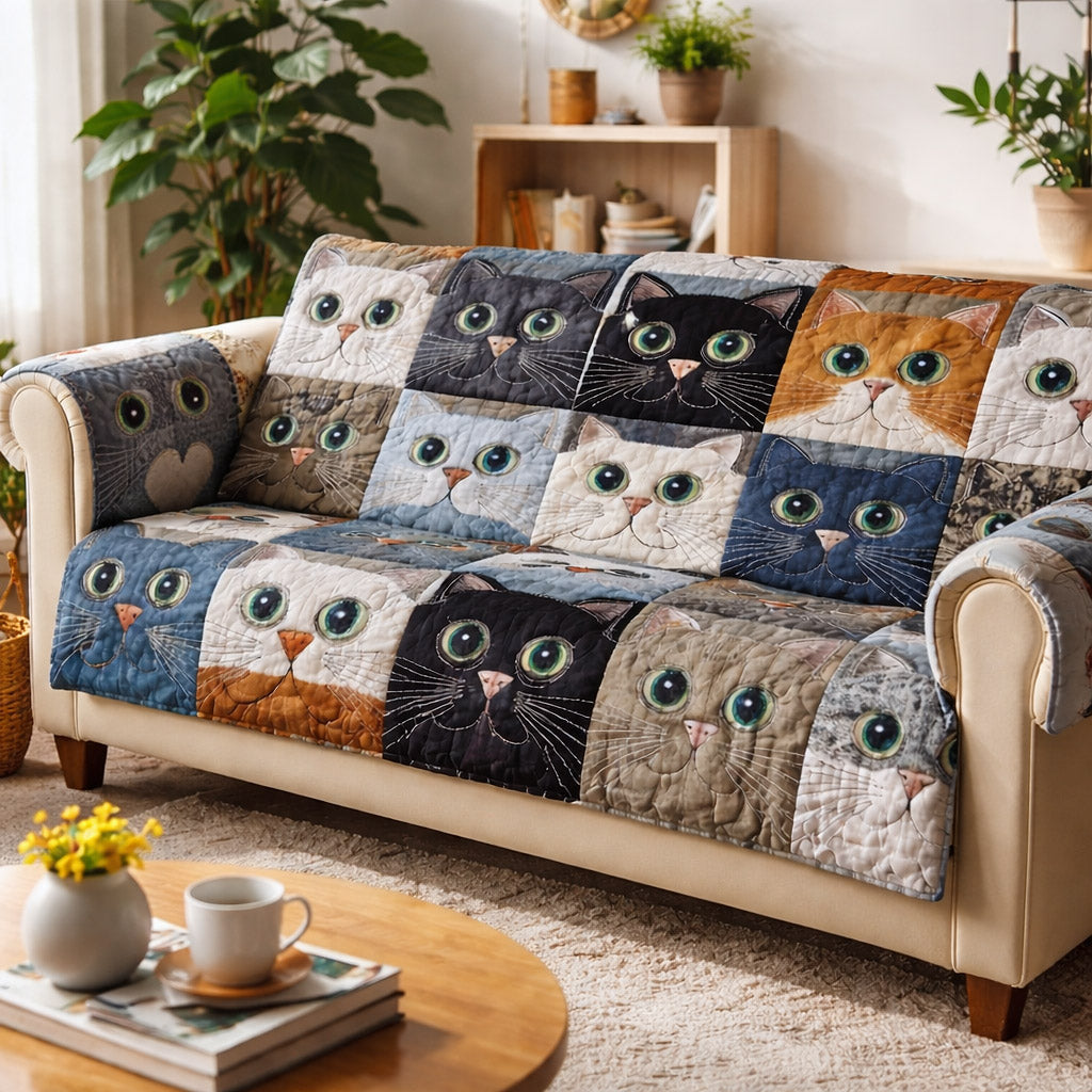 Whisker Charm Quilted Sofa Cover Festive Whisker Couch Cover Unique Decor Gift
