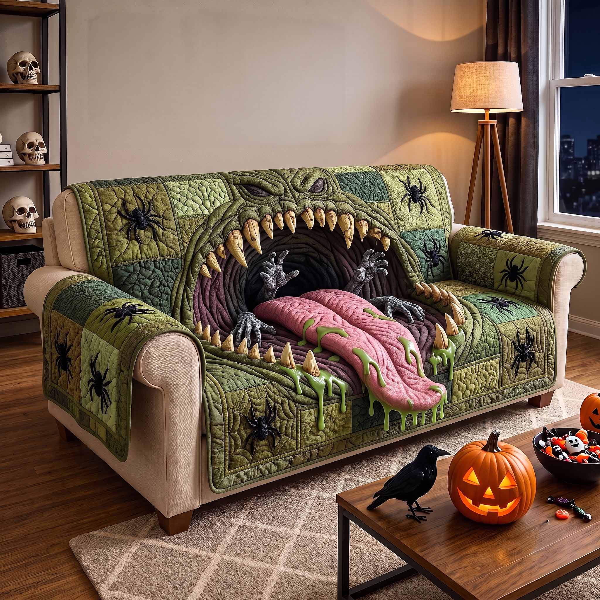 Wicked Hollow Quilted Sofa Cover Spooky Hollow Couch Cover Unique Gift
