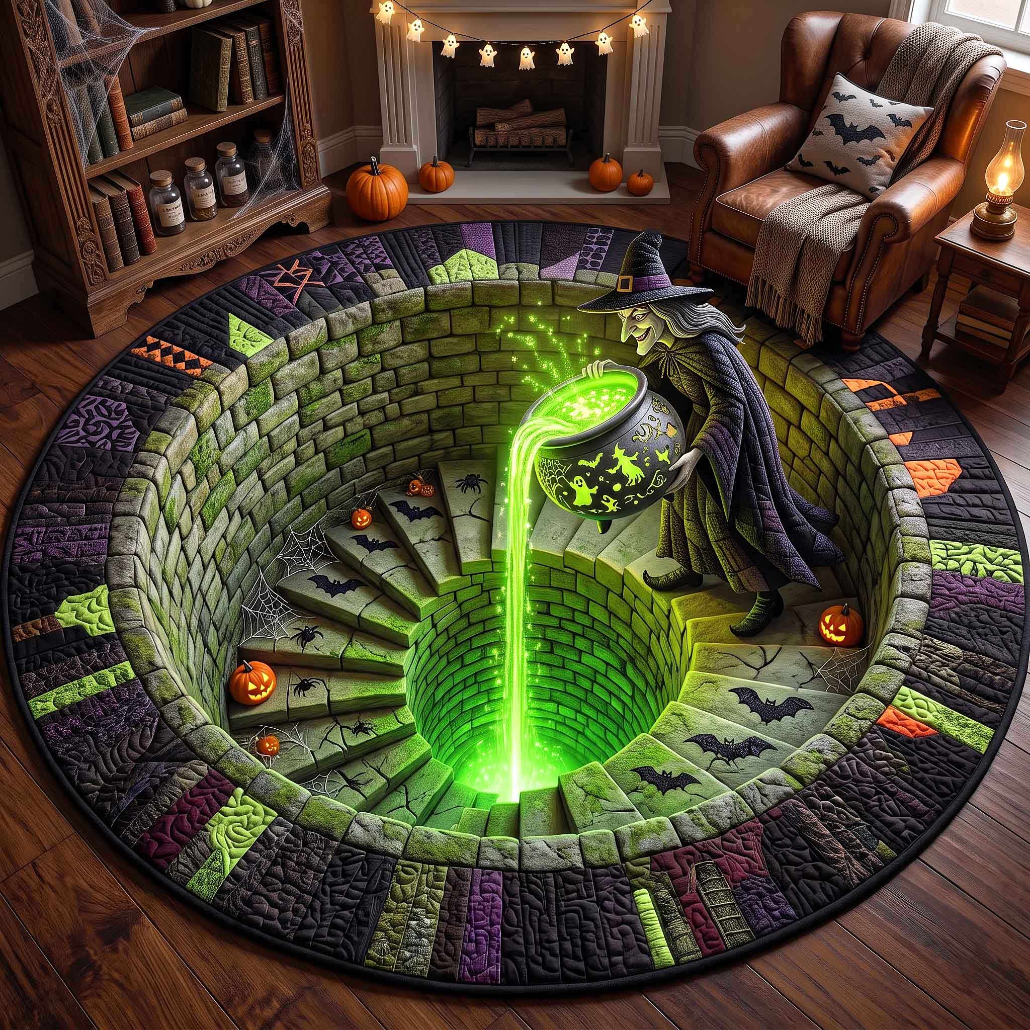 Wicked Witch Quilted Round Mat Witch Cauldron Well Merch Halloween Home Decor Gifts