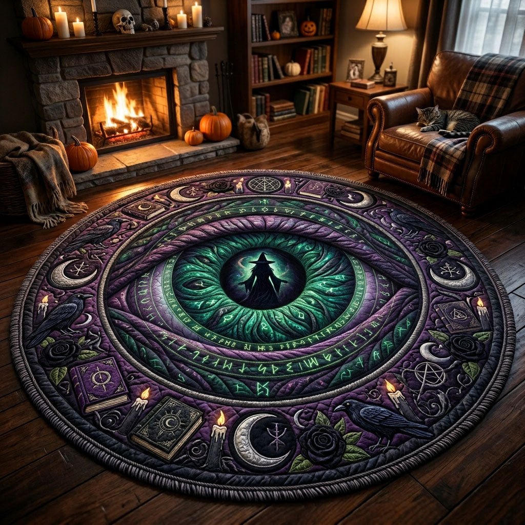 Witch Eye Portal Halloween Quilted Round Mat Witch Eye Merch Halloween Room Decor Ideas