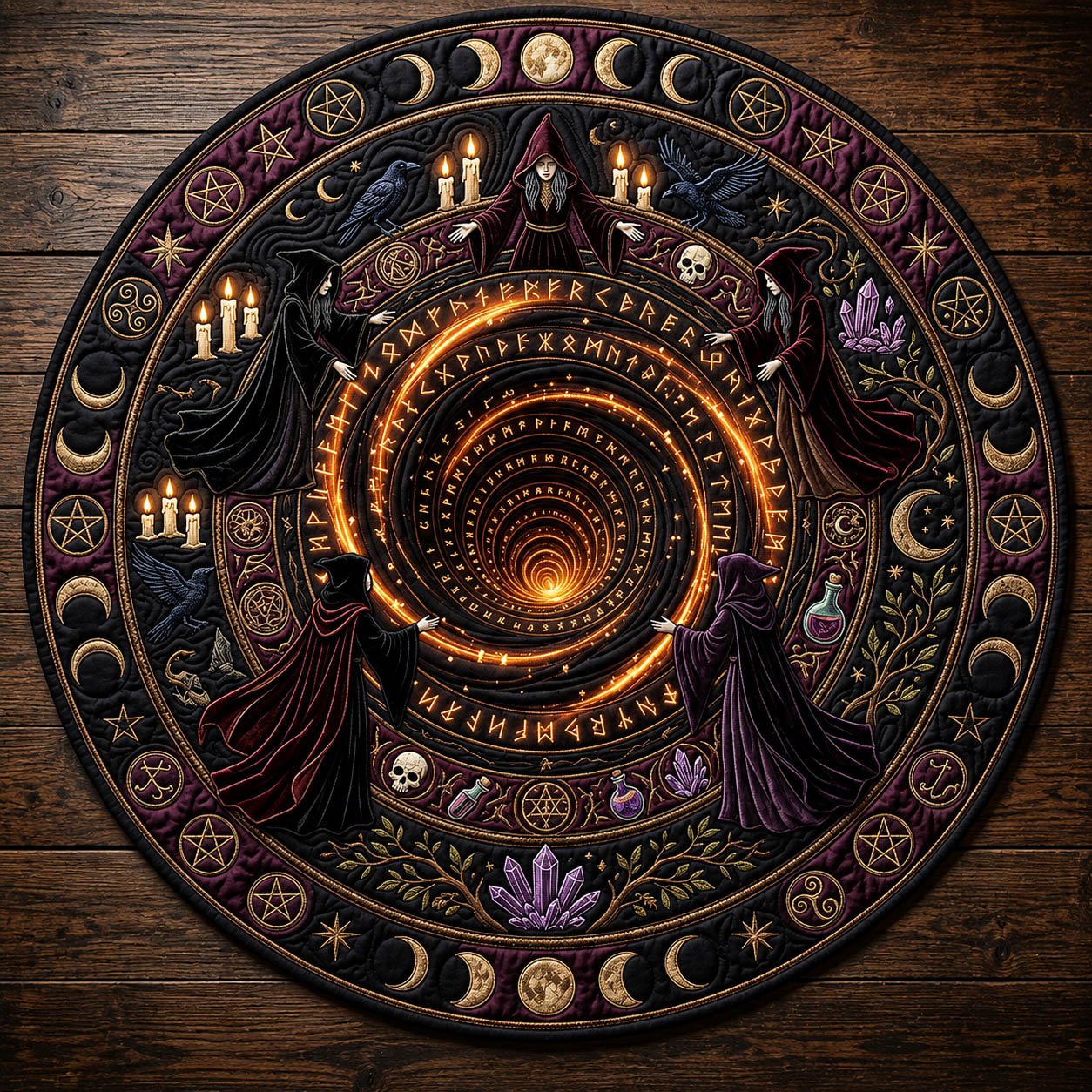 Witch Ritual Halloween Quilted Round Mat Witches Ritual Round Rug Halloween Gifts Coworkers