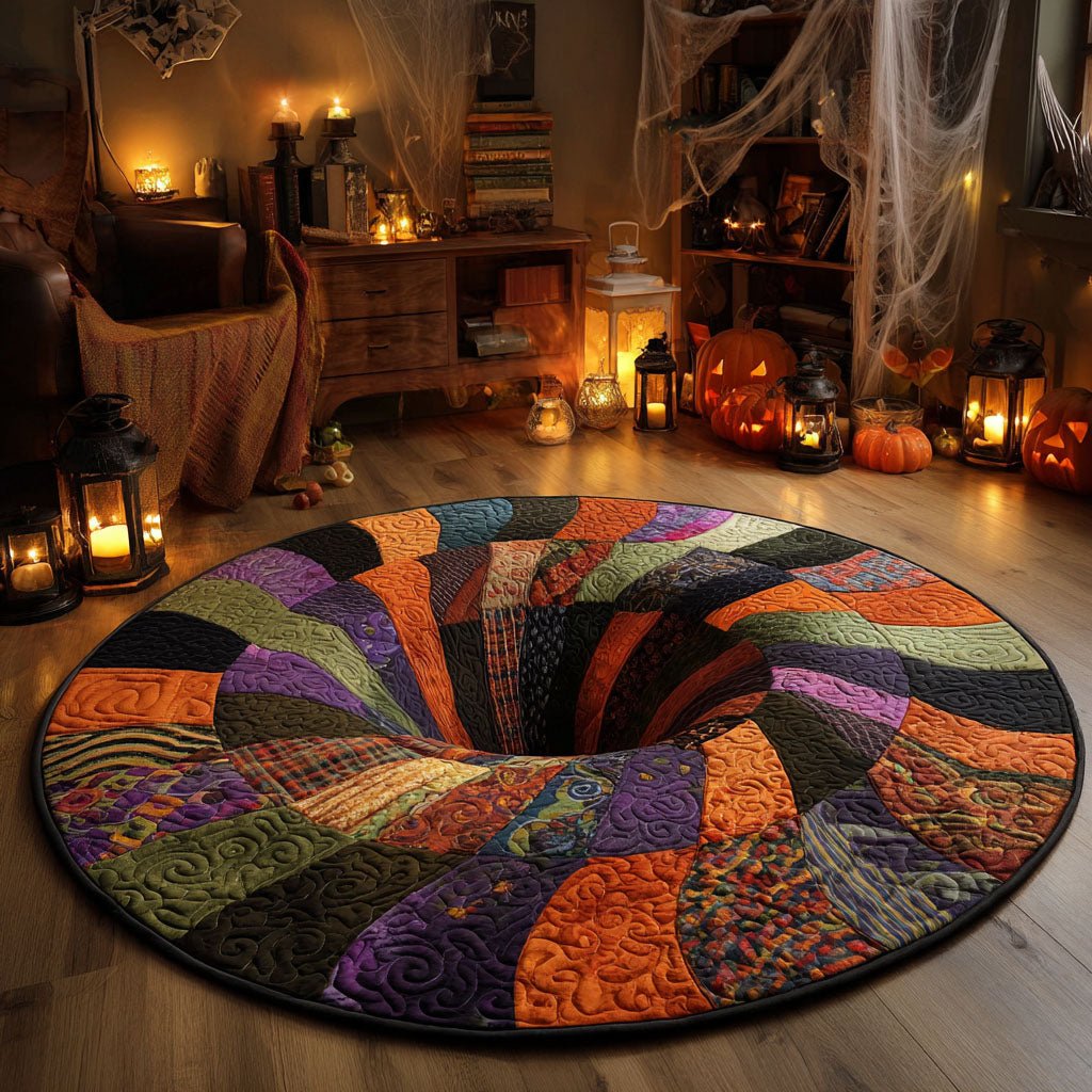 Witch Spiral Halloween Quilted Round Mat Halloween Patchwork Merch Halloween Home Gifts Her