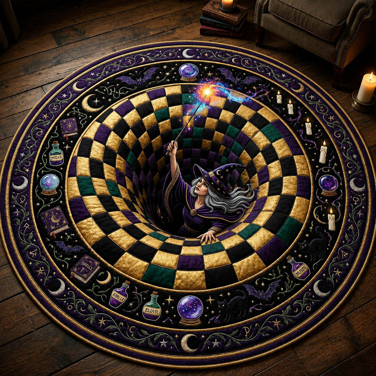 Witch Vortex Halloween Quilted Round Mat Witch And Vortex Merch Spooky Birthday Gifts Him