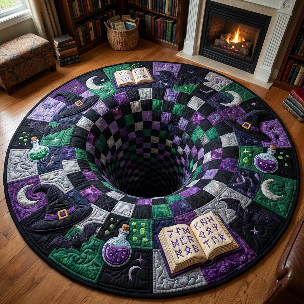 Witchy Hole Halloween Quilted Round Mat Witchy Lover Round Rug Unique Halloween Decor