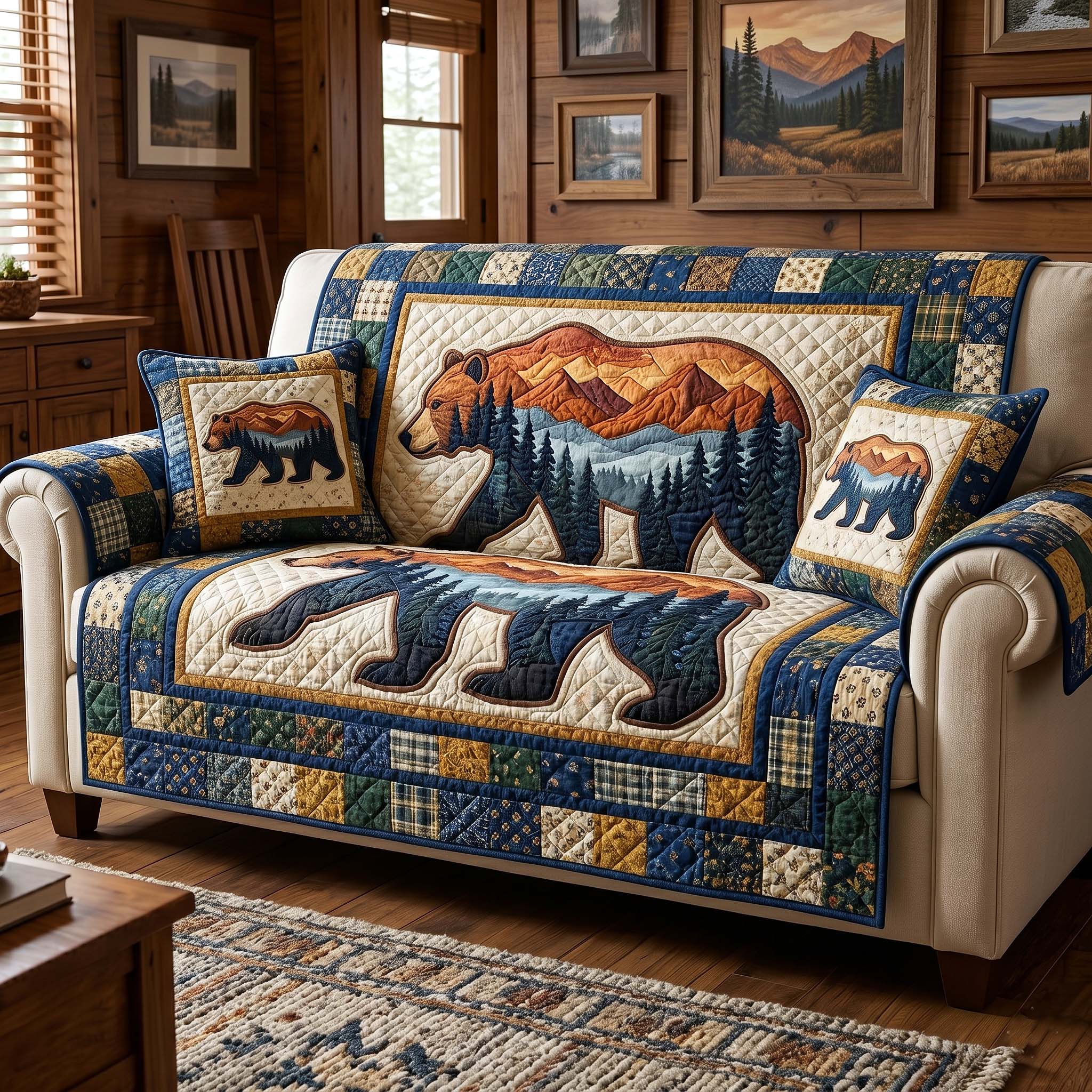 Woodland Dream Quilted Sofa Cover Forest Retreat Couch Cover Gift For Home Decorators