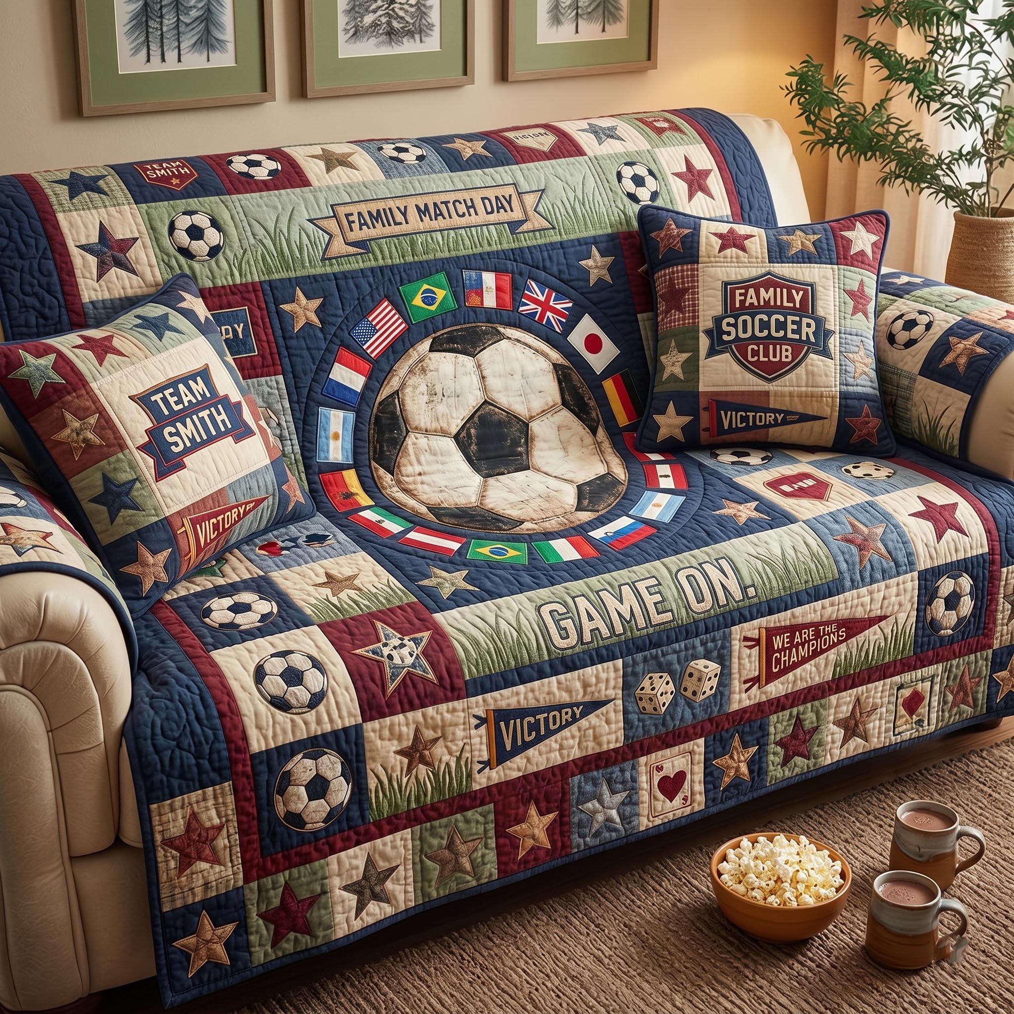 World Soccer Quilted Sofa Cover Soccer Spirit Couch Cover Interior Design Gift Ideas