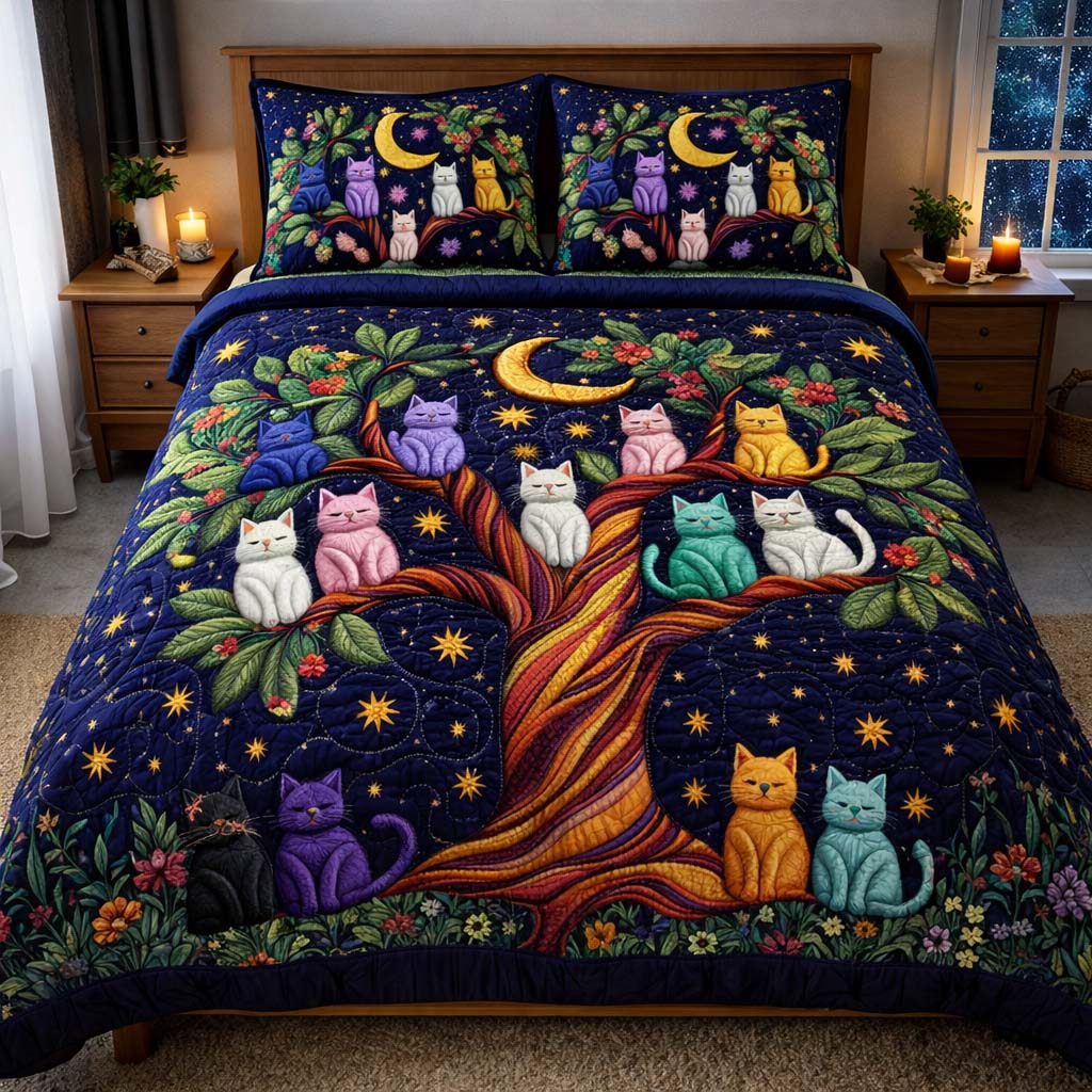 Adorable Cats Quilted Bedding Set Cat Lover Coverlet Set Gift For New Homeowners