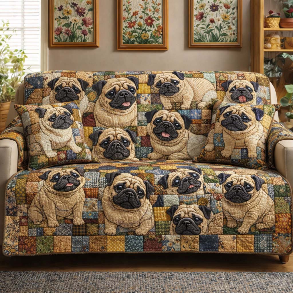 Adorable Pug Quilted Sofa Cover Cute Dog Quilted Couch Cover Best Housewarming Gift Ideas