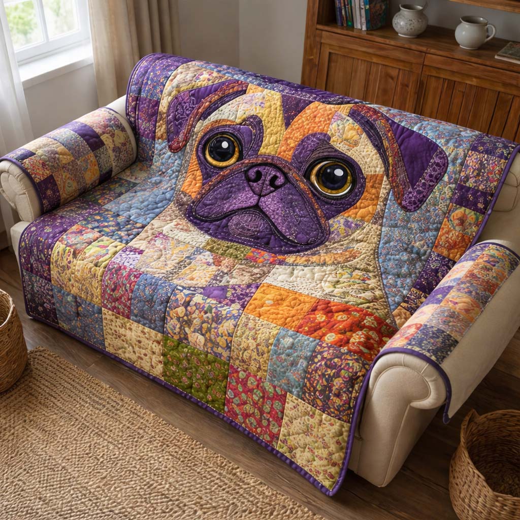 Adorable Pug Quilted Sofa Cover Cute Dog Quilted Couch Cover Presents For New Home