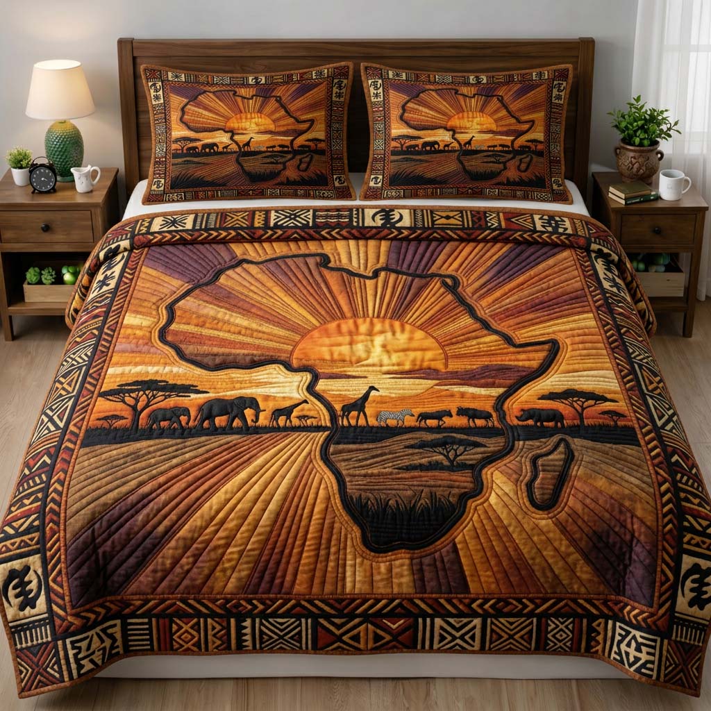 Africa Legacy Quilted Bedding Set African Heritage Coverlet Set Home Lover Gift