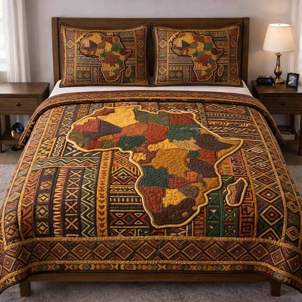 Africa Soul Quilted Bedding Set African Heritage Coverlet Set Home Lover Gift Ideas
