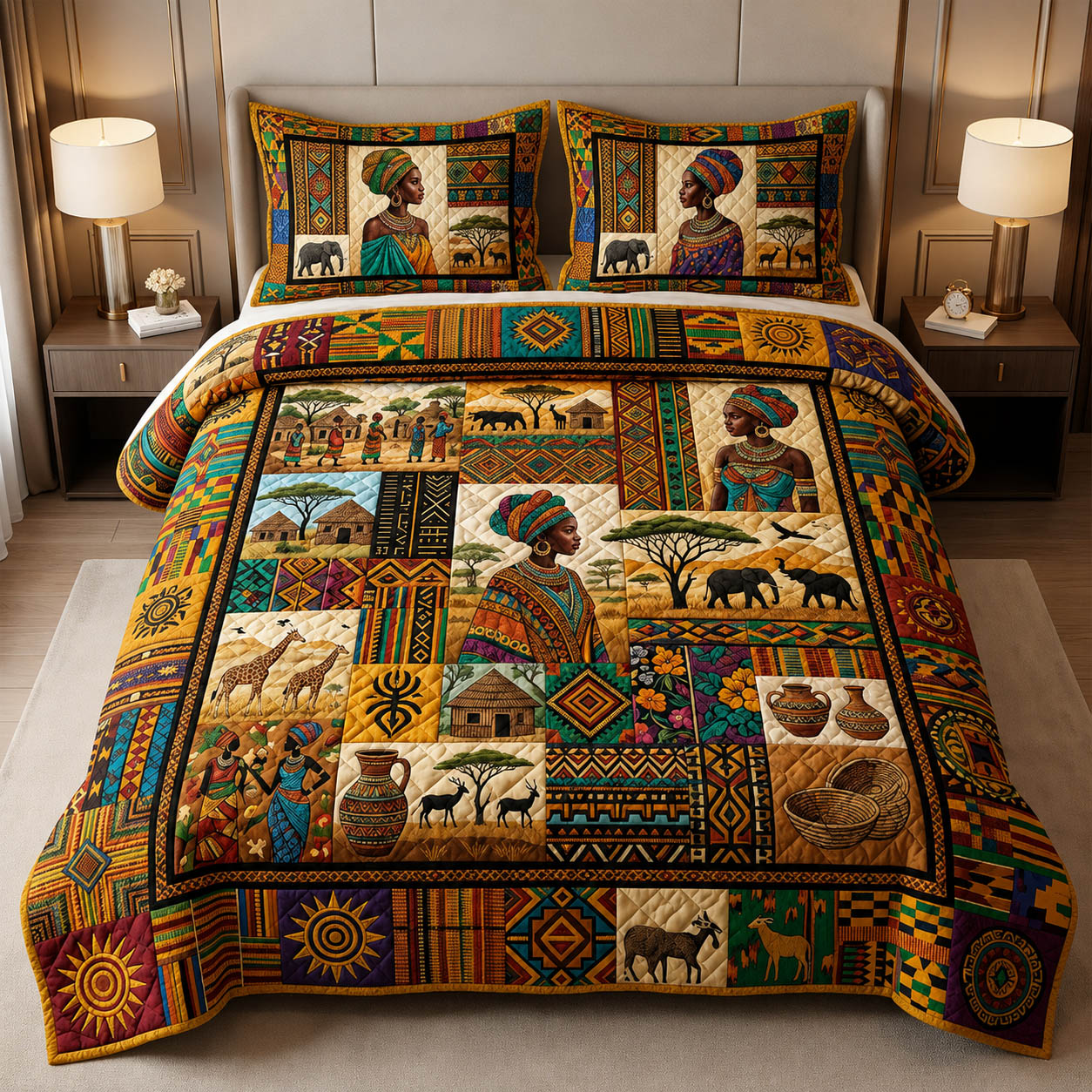 African Heritage Quilted Bedding Set African Heritage Coverlet Set Cozy Living Gift Ideas